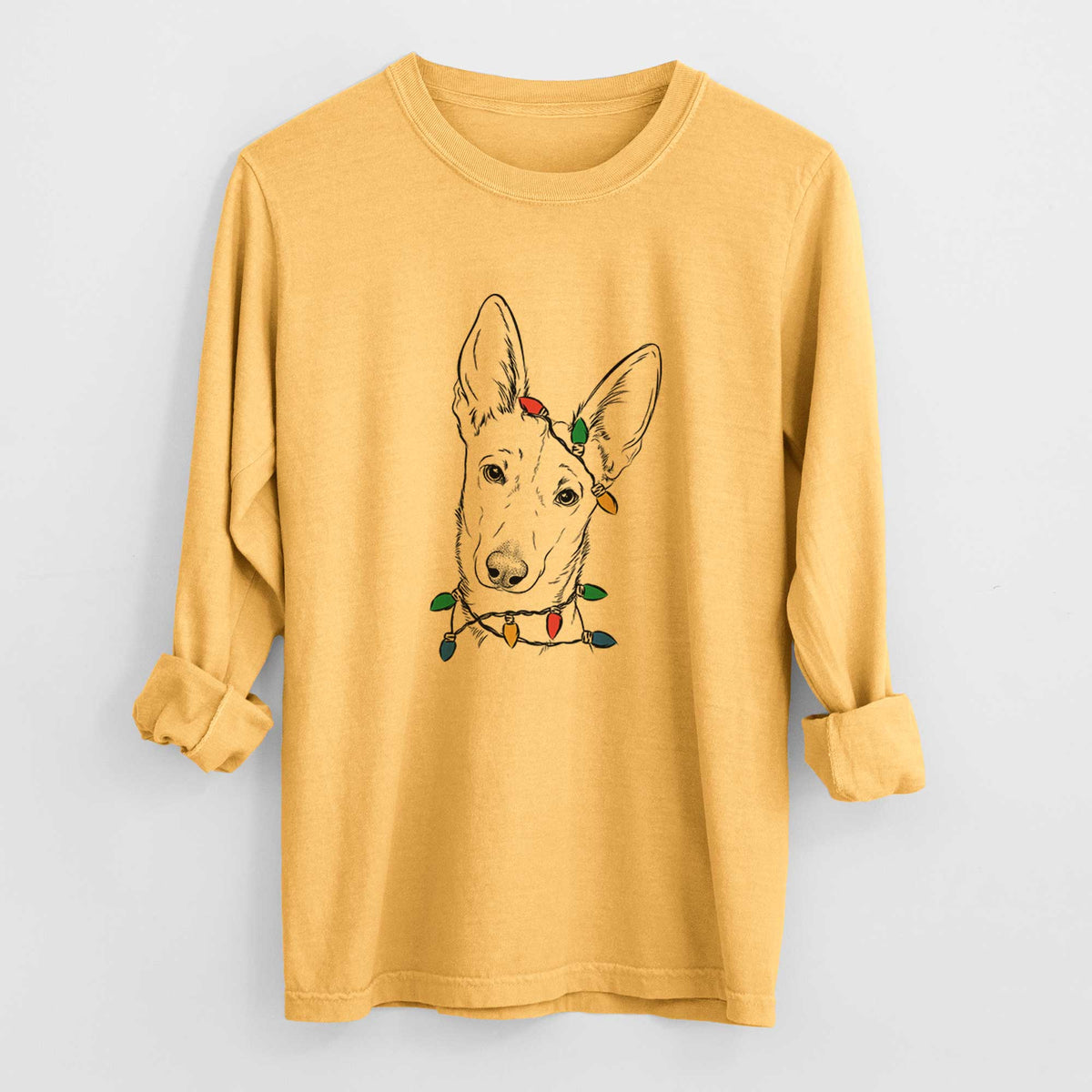 Christmas Lights Nala the Carolina Dog - Heavyweight 100% Cotton Long Sleeve