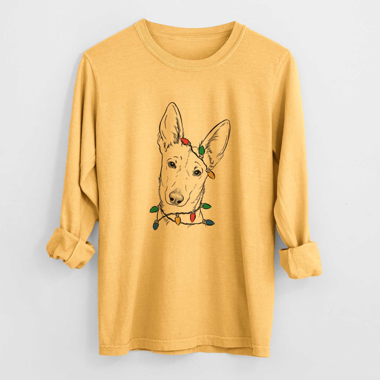 Christmas Lights Nala the Carolina Dog - Heavyweight 100% Cotton Long Sleeve