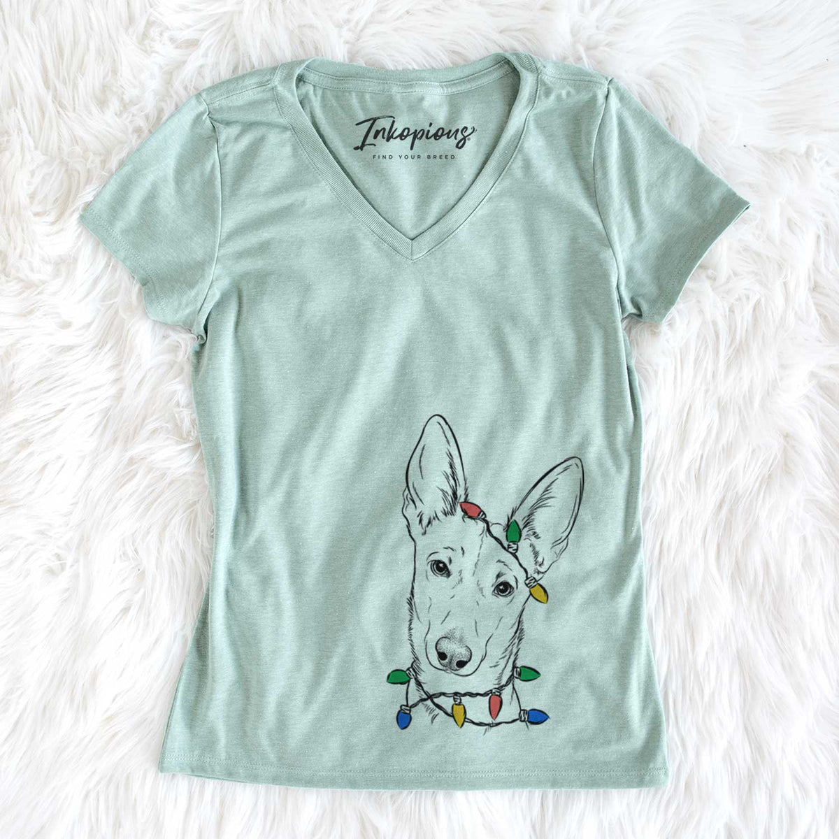 Christmas Lights Nala the Carolina Dog - Women&#39;s V-neck Shirt