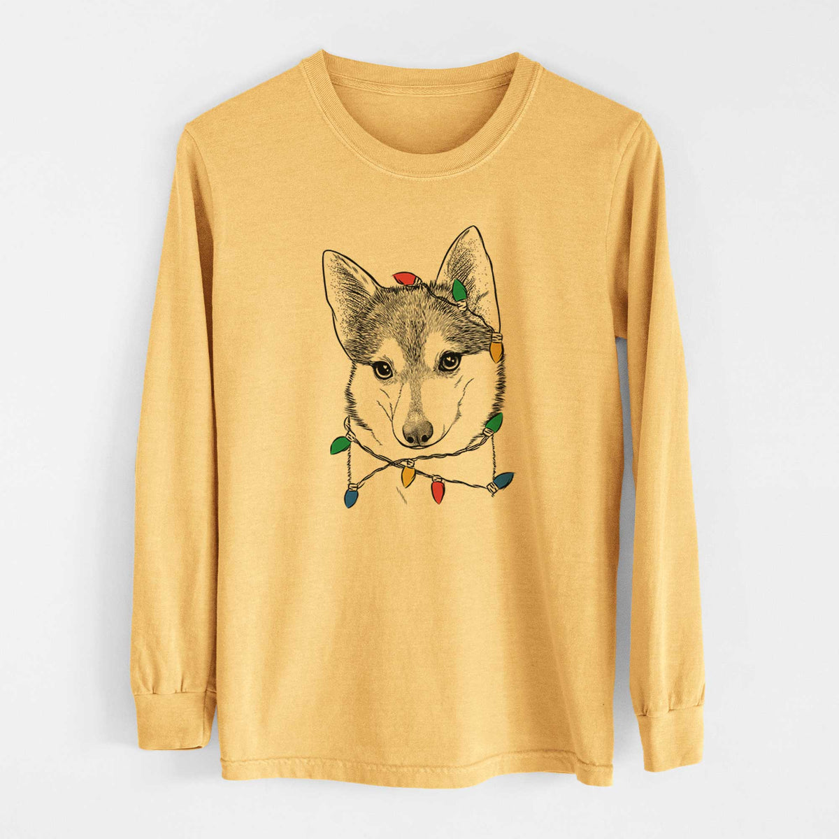 Christmas Lights Nami the Alaskan Klee Kai - Heavyweight 100% Cotton Long Sleeve