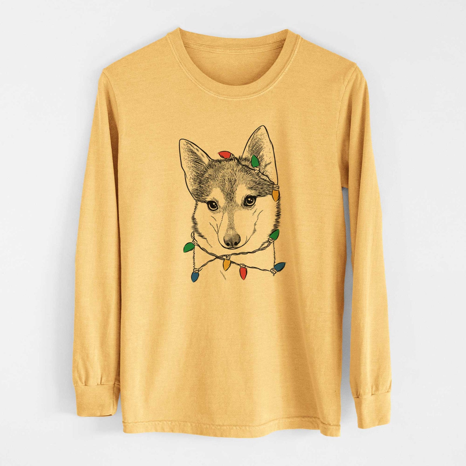 Christmas Lights Nami the Alaskan Klee Kai - Heavyweight 100% Cotton Long Sleeve