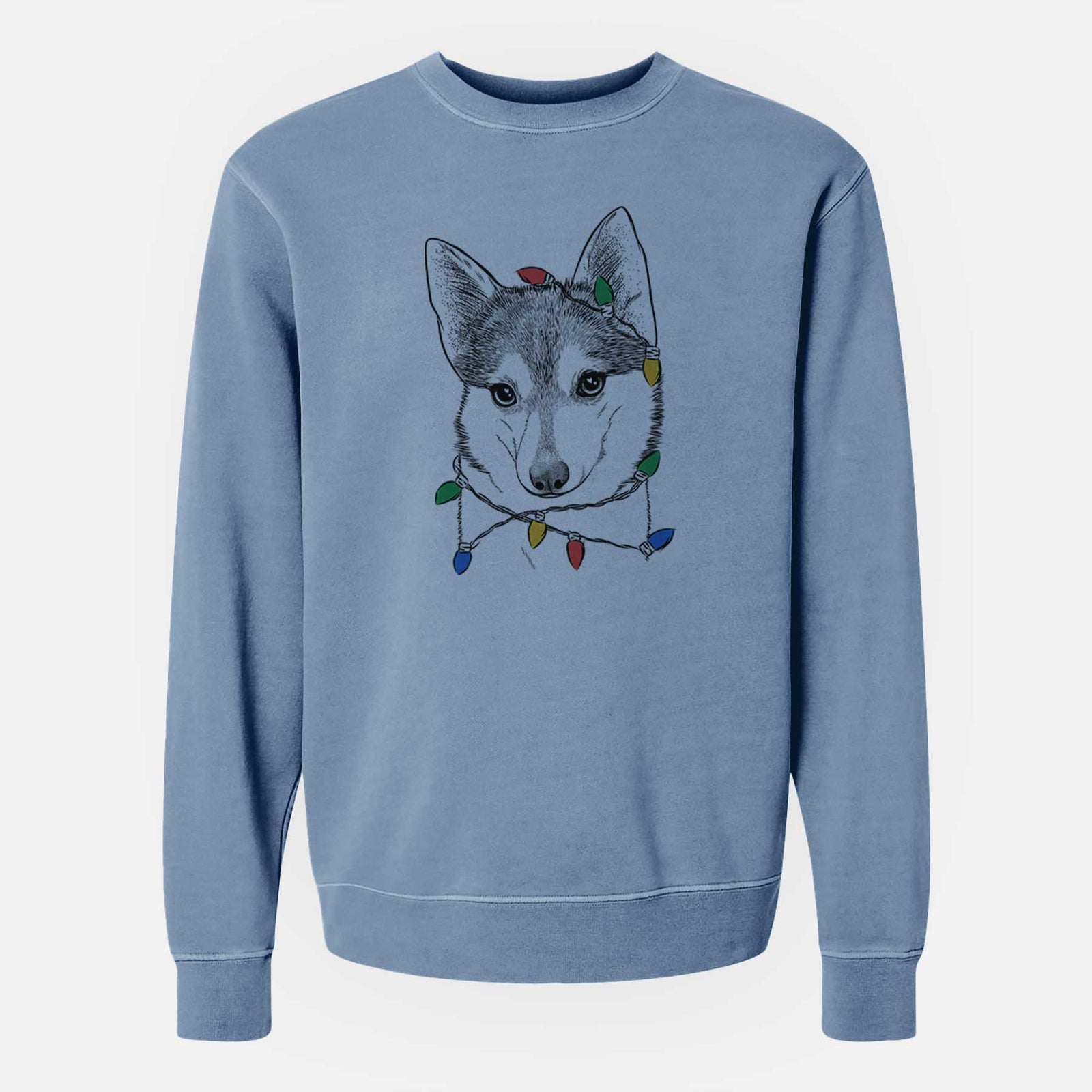 Christmas Lights Nami the Alaskan Klee Kai - Unisex Pigment Dyed Crew Sweatshirt