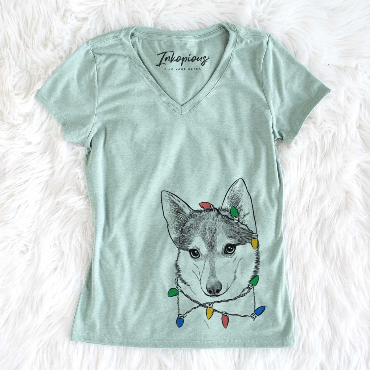 Christmas Lights Nami the Alaskan Klee Kai - Women&#39;s V-neck Shirt