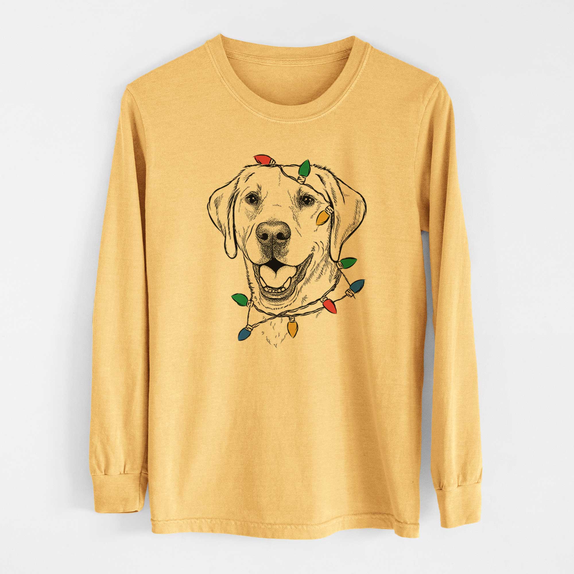 Christmas Lights Nate the Labrador Retriever - Heavyweight 100% Cotton Long Sleeve