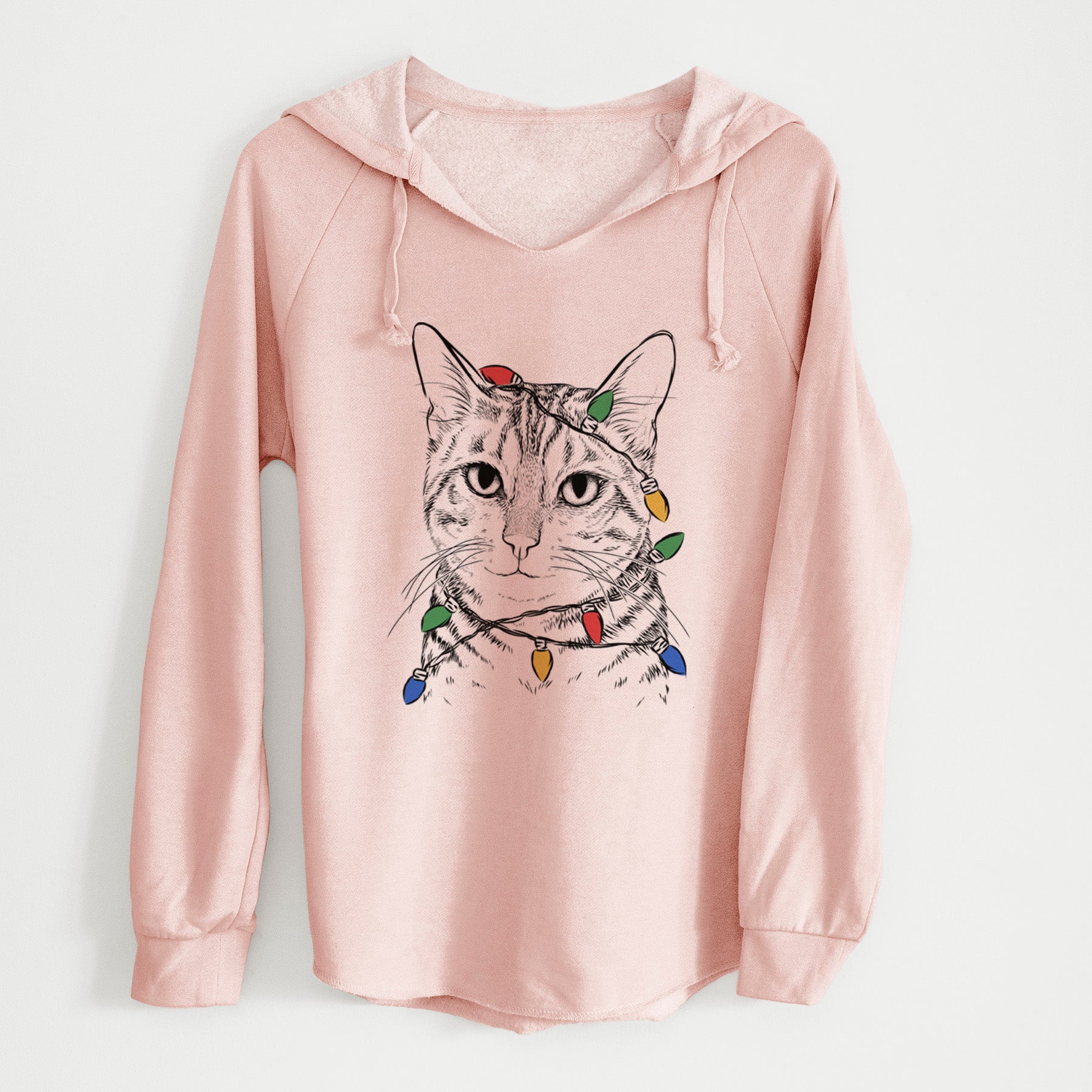 Christmas Lights Nell the Tabby Cat - Cali Wave Hooded Sweatshirt