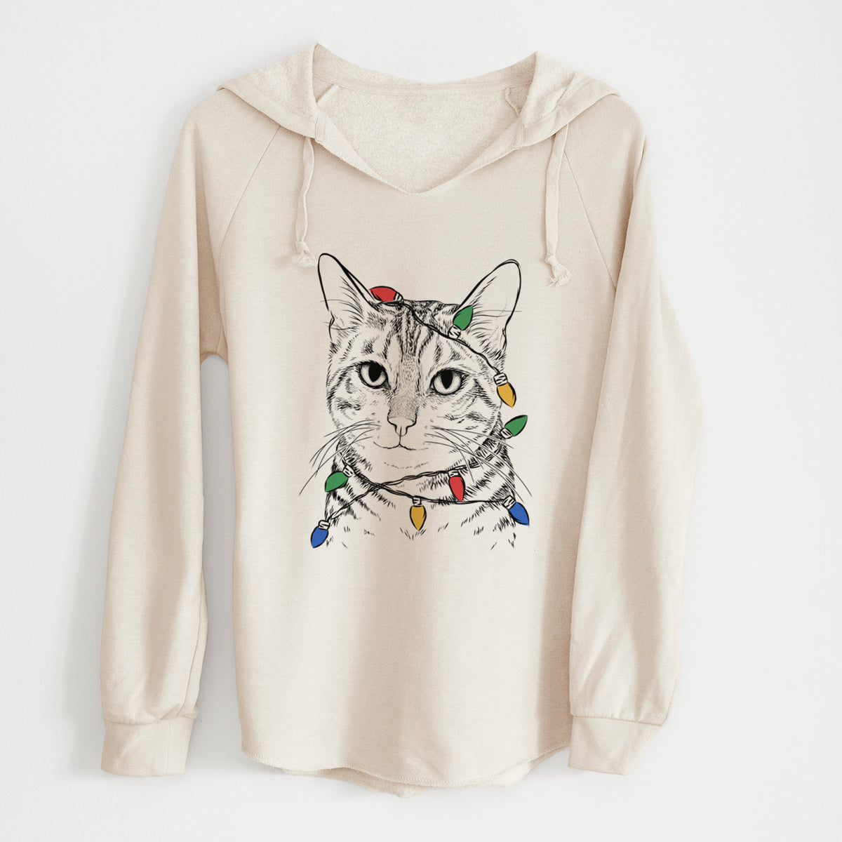 Christmas Lights Nell the Tabby Cat - Cali Wave Hooded Sweatshirt