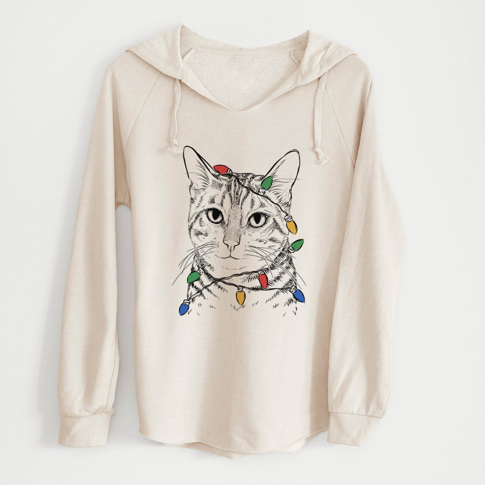 Christmas Lights Nell the Tabby Cat - Cali Wave Hooded Sweatshirt