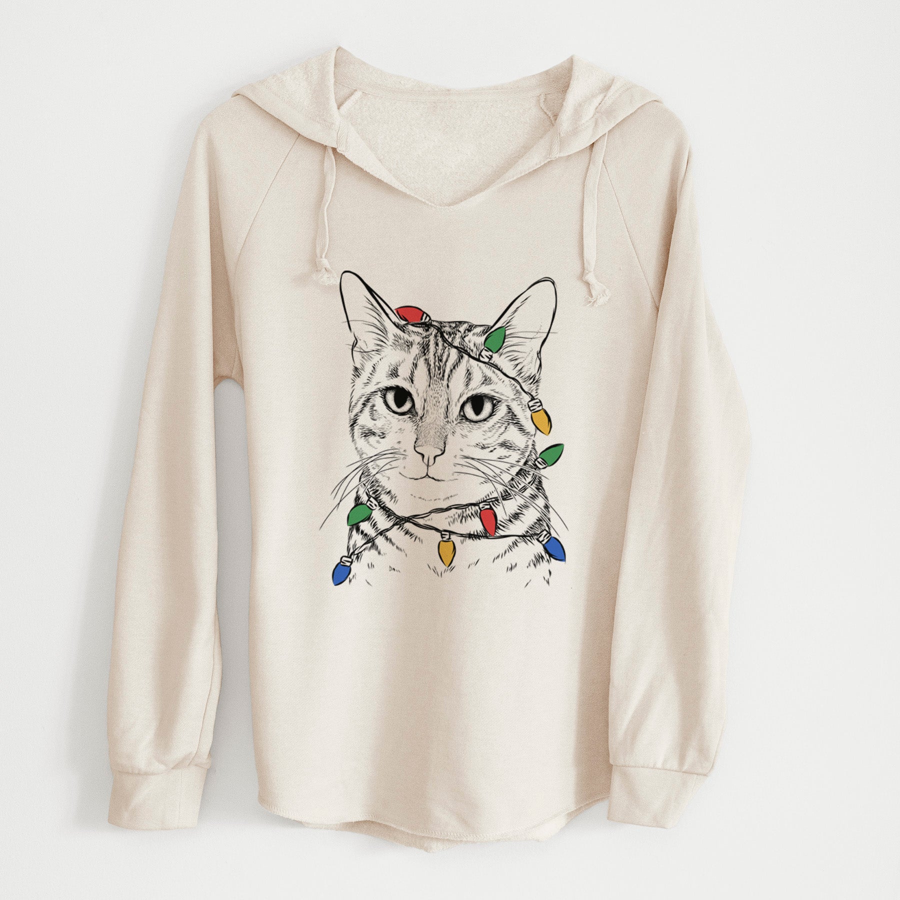 Christmas Lights Nell the Tabby Cat - Cali Wave Hooded Sweatshirt