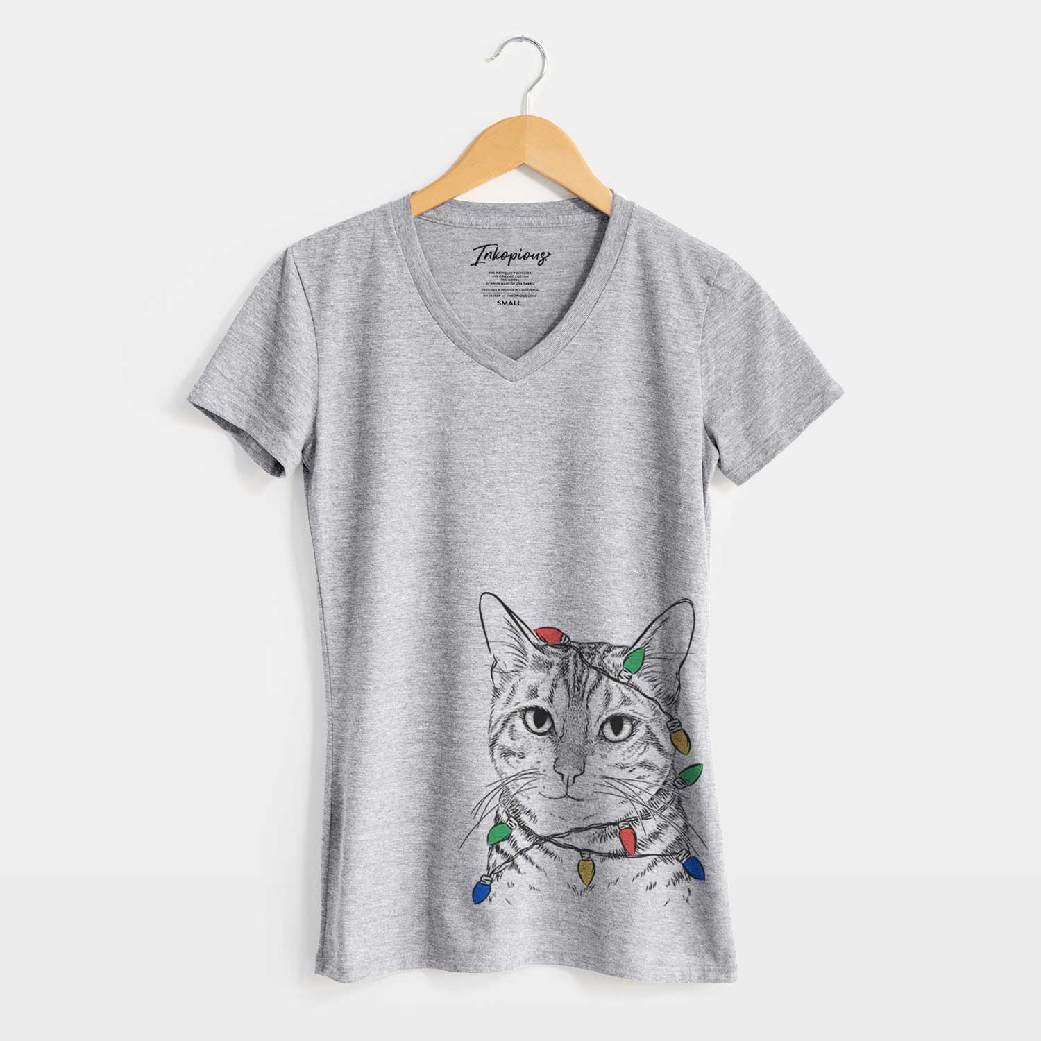 Christmas Lights Nell the Tabby Cat - Women's V-neck Shirt