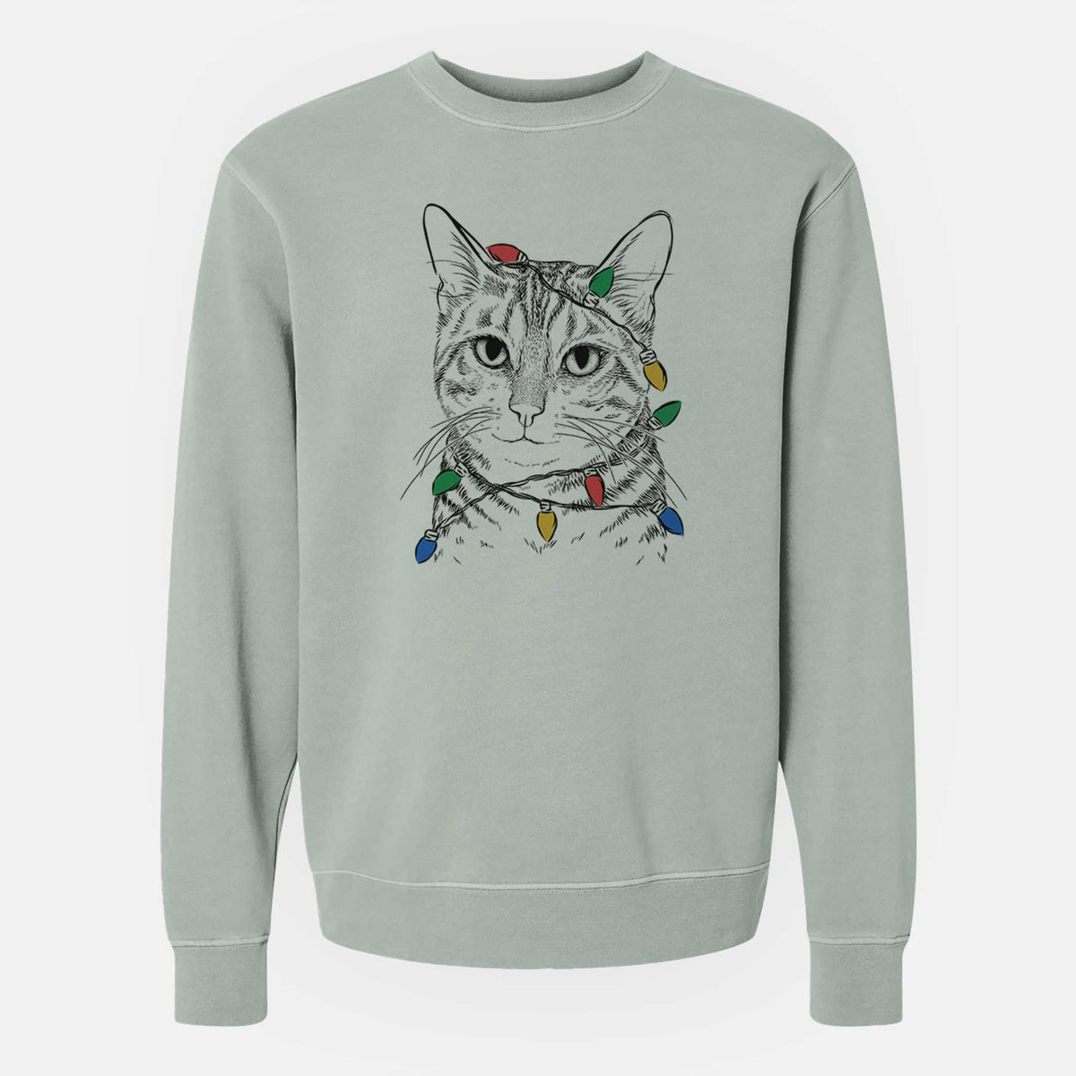 Christmas Lights Nell the Tabby Cat - Unisex Pigment Dyed Crew Sweatshirt