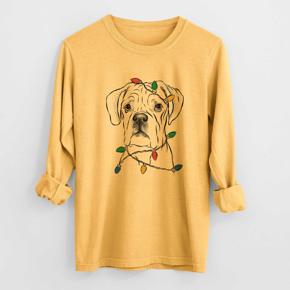 Christmas Lights Nelly the Boxer - Heavyweight 100% Cotton Long Sleeve