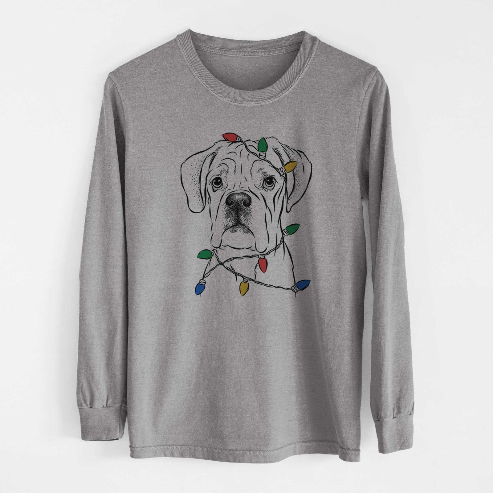 Christmas Lights Nelly the Boxer - Heavyweight 100% Cotton Long Sleeve