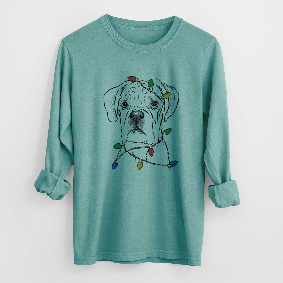 Christmas Lights Nelly the Boxer - Heavyweight 100% Cotton Long Sleeve
