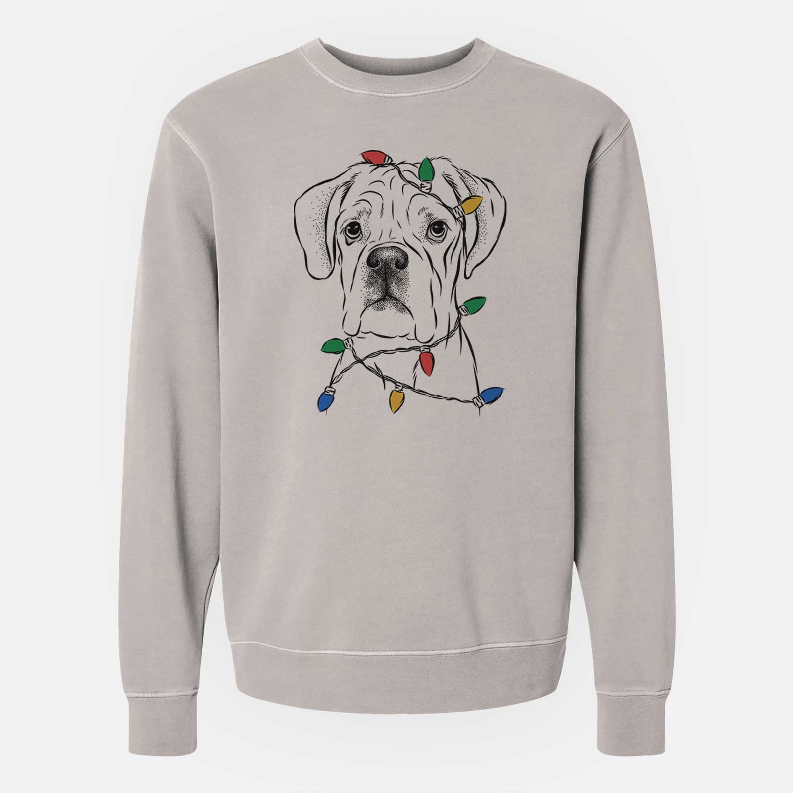Christmas Lights Nelly the Boxer - Unisex Pigment Dyed Crew Sweatshirt