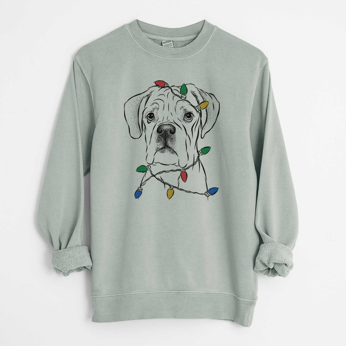 Christmas Lights Nelly the Boxer - Unisex Pigment Dyed Crew Sweatshirt