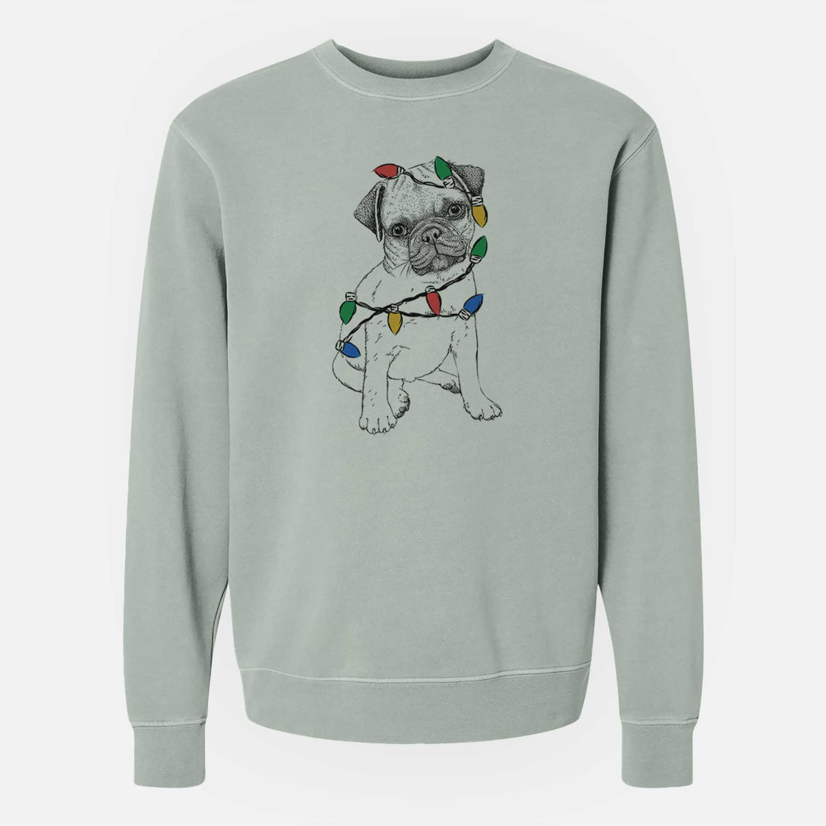 Christmas Lights Nelson the Pug Puppy - Unisex Pigment Dyed Crew Sweatshirt