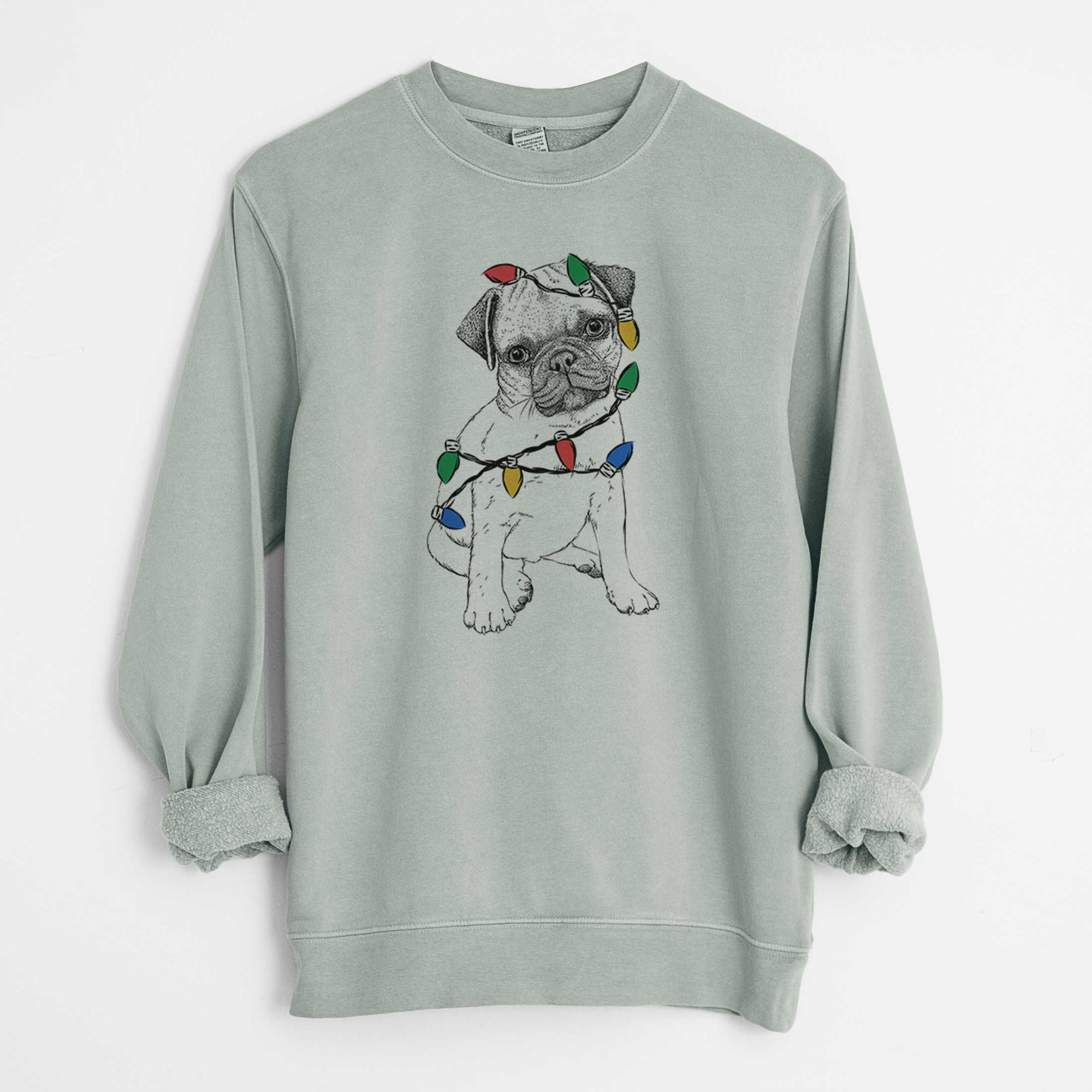 Christmas Lights Nelson the Pug Puppy - Unisex Pigment Dyed Crew Sweatshirt