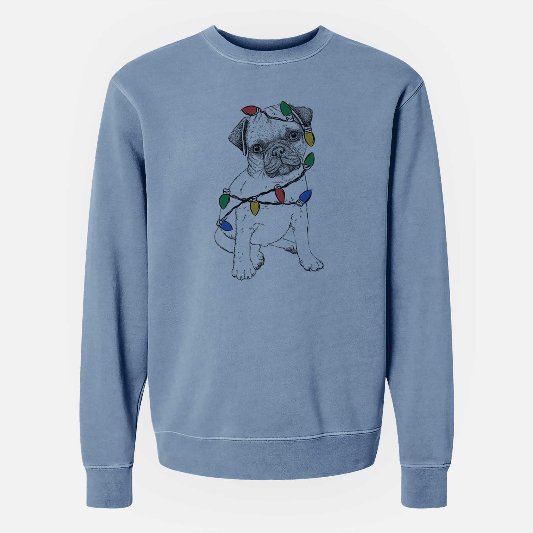 Christmas Lights Nelson the Pug Puppy - Unisex Pigment Dyed Crew Sweatshirt