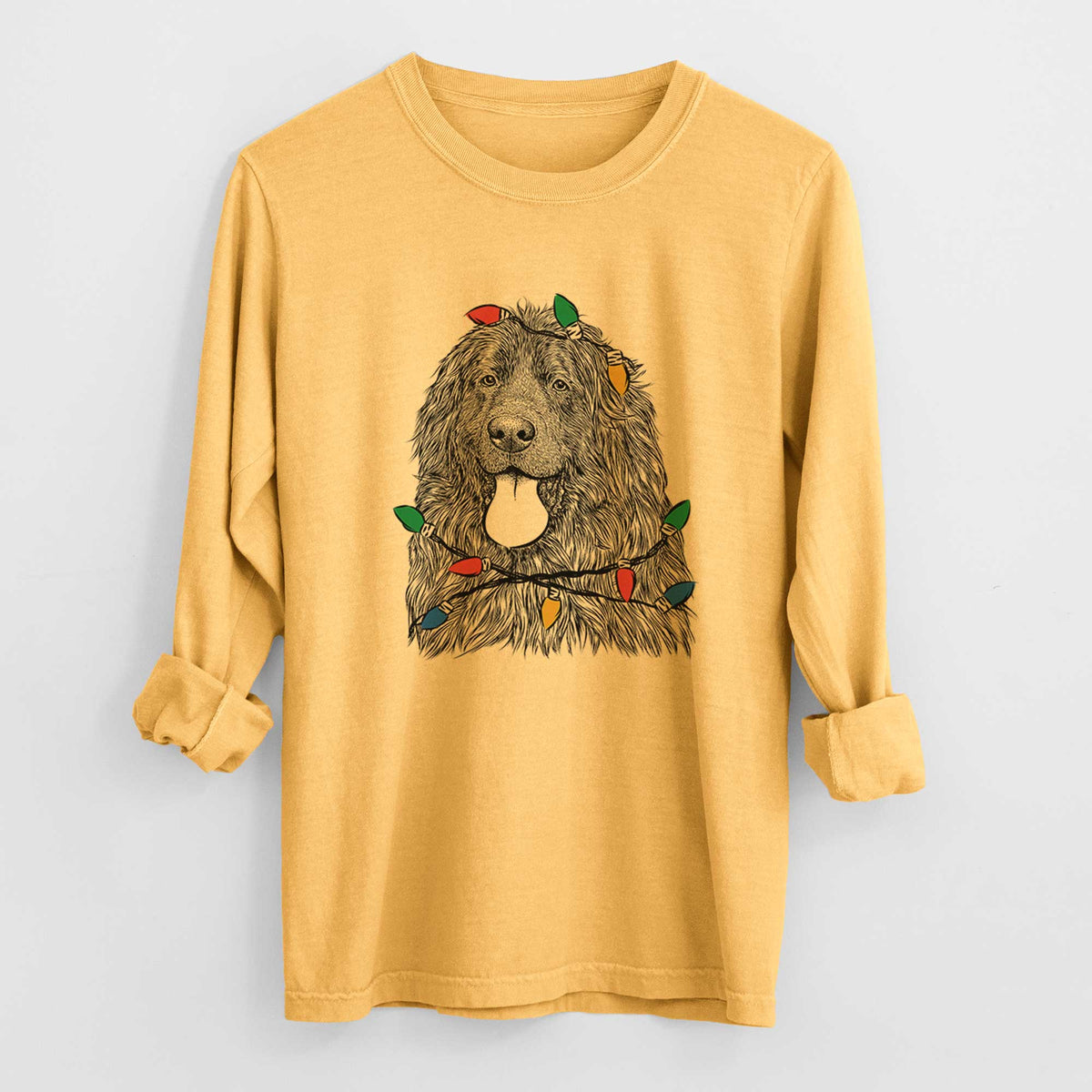 Christmas Lights Neptune the Newfoundland - Heavyweight 100% Cotton Long Sleeve
