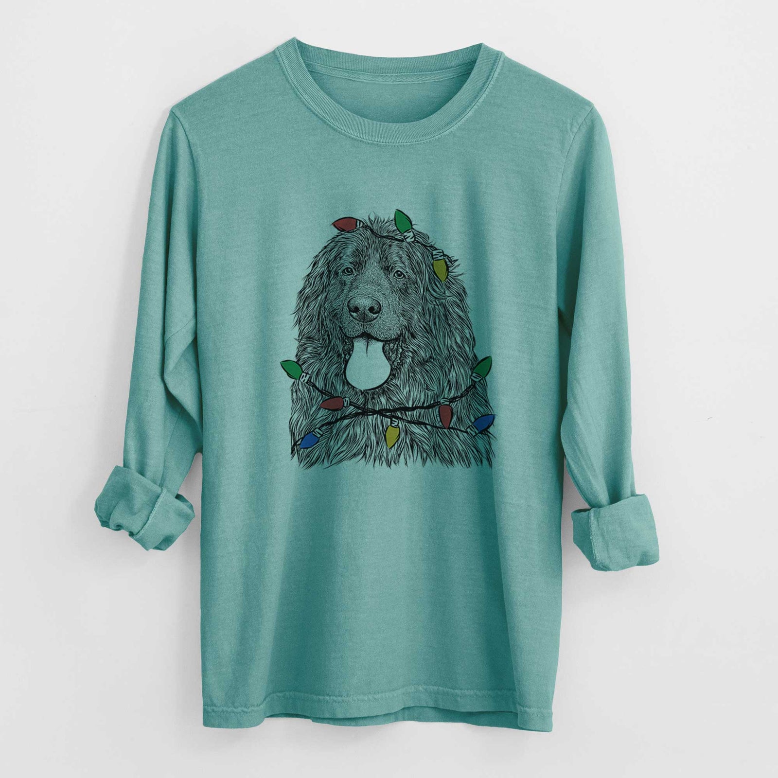 Christmas Lights Neptune the Newfoundland - Heavyweight 100% Cotton Long Sleeve