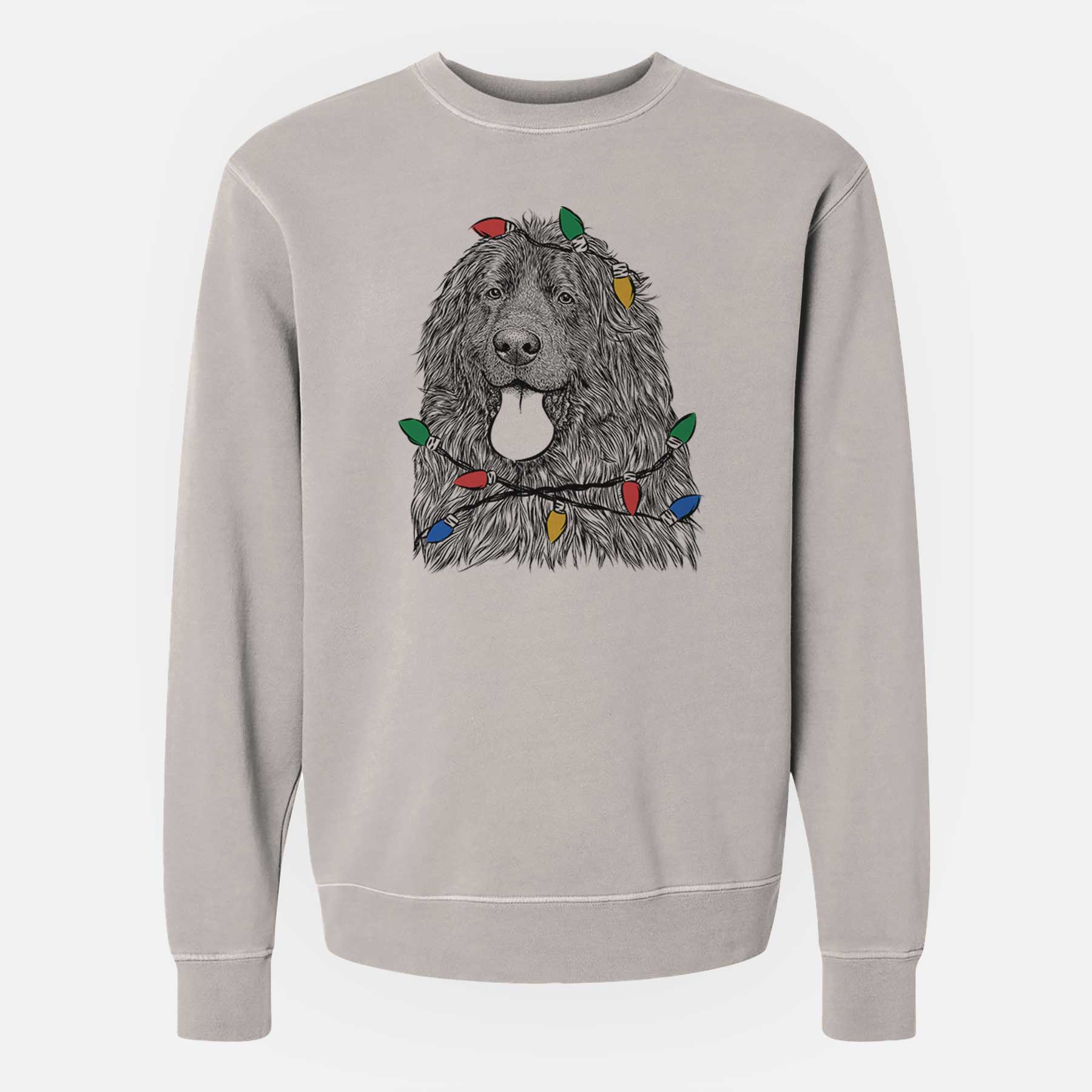 Christmas Lights Neptune the Newfoundland - Unisex Pigment Dyed Crew Sweatshirt