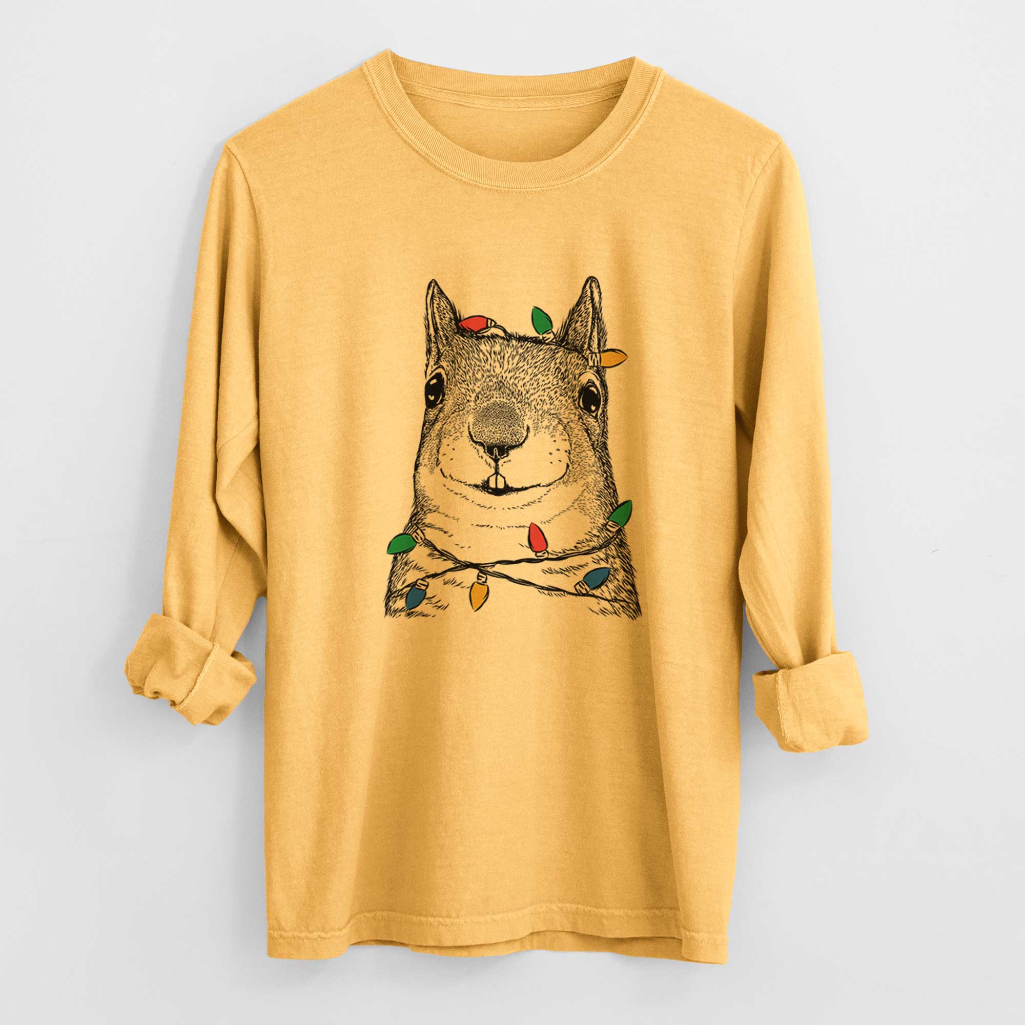 Christmas Lights Nibbles the Squirrel - Heavyweight 100% Cotton Long Sleeve