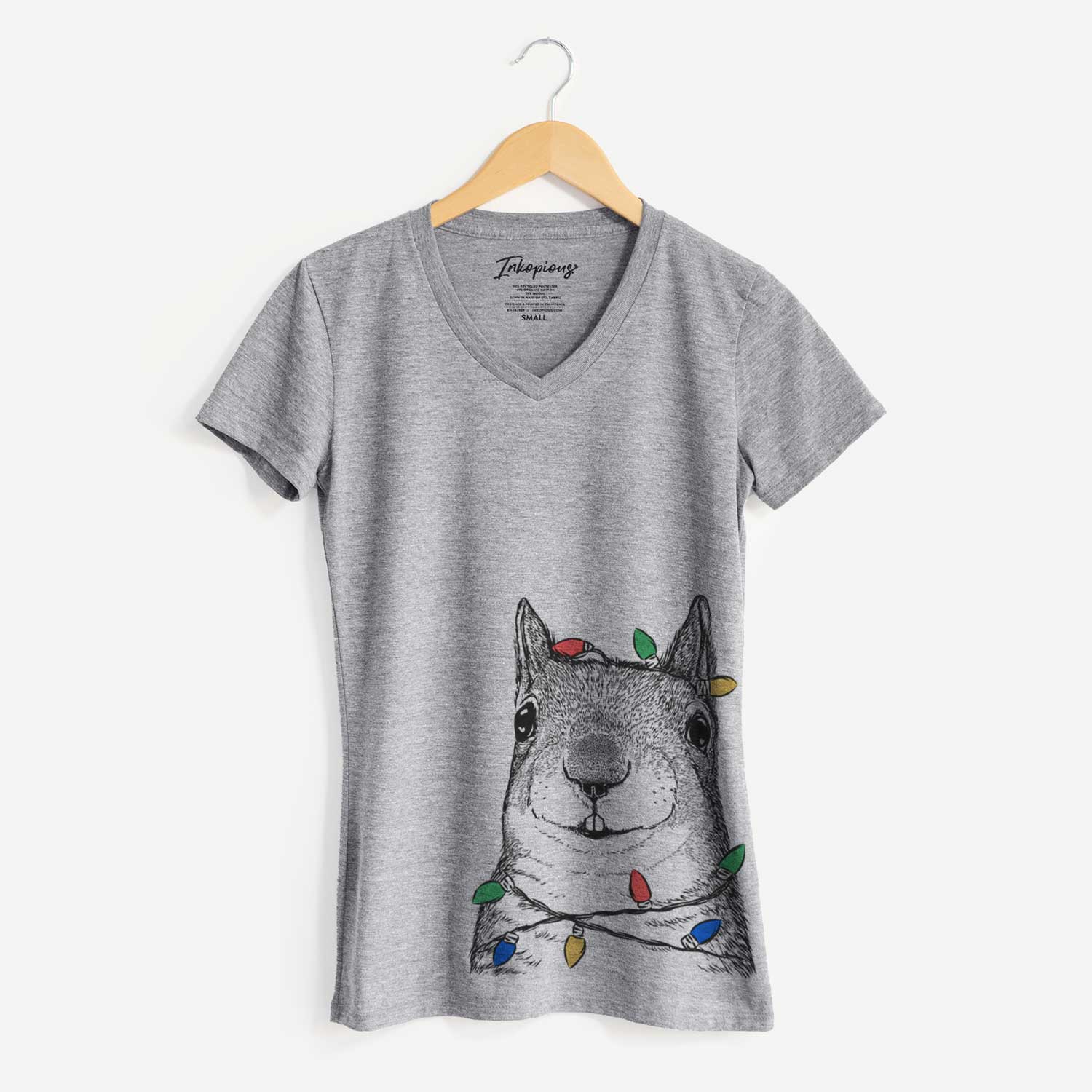 Christmas Lights Nibbles the Squirrel - Women's V-neck Shirt