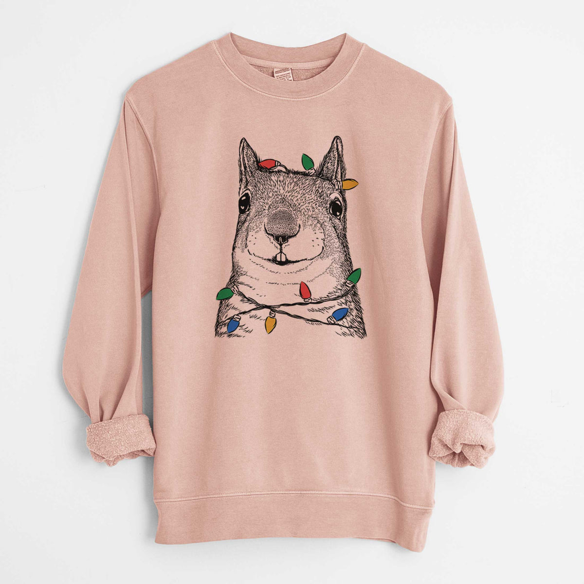 Christmas Lights Nibbles the Squirrel - Unisex Pigment Dyed Crew Sweatshirt