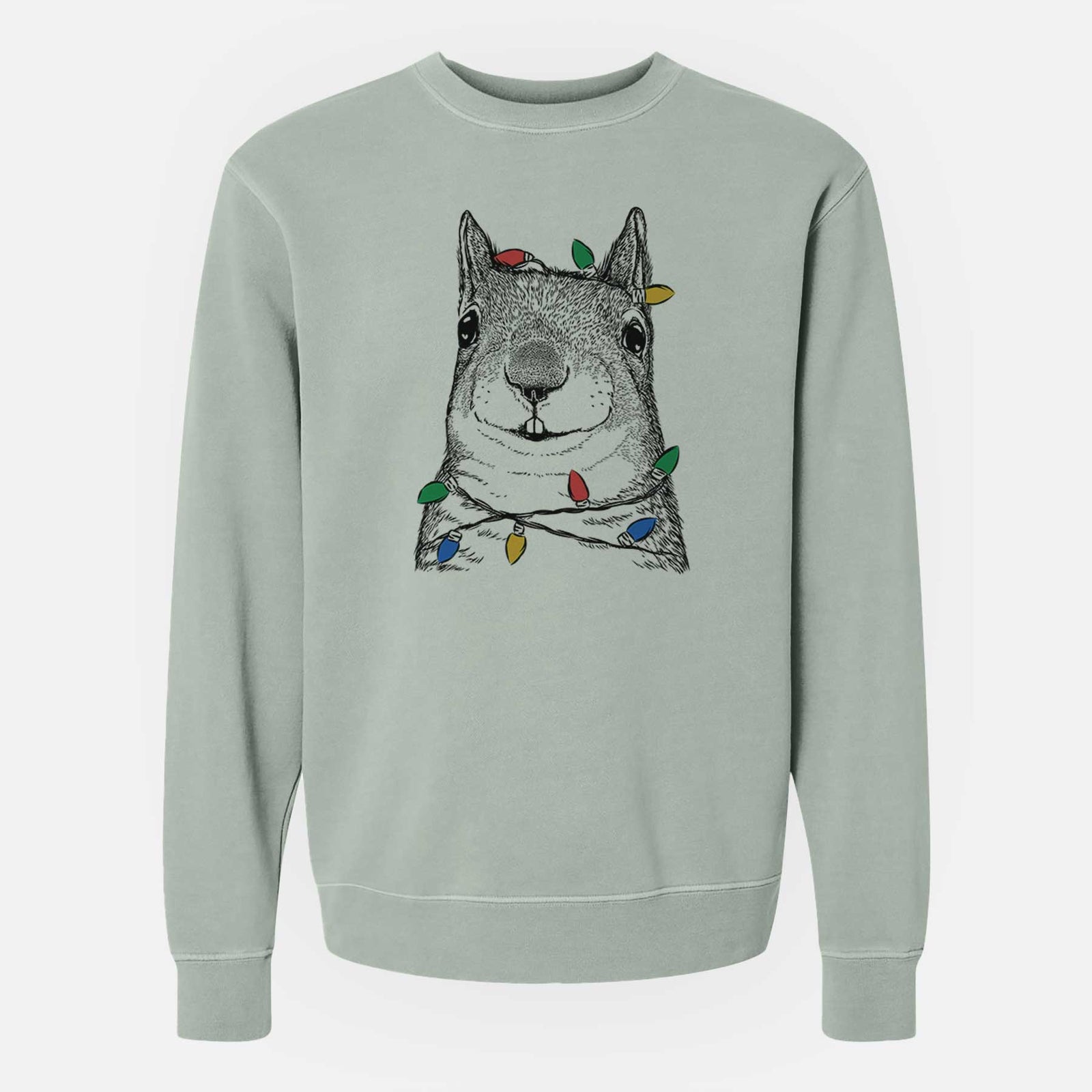 Christmas Lights Nibbles the Squirrel - Unisex Pigment Dyed Crew Sweatshirt