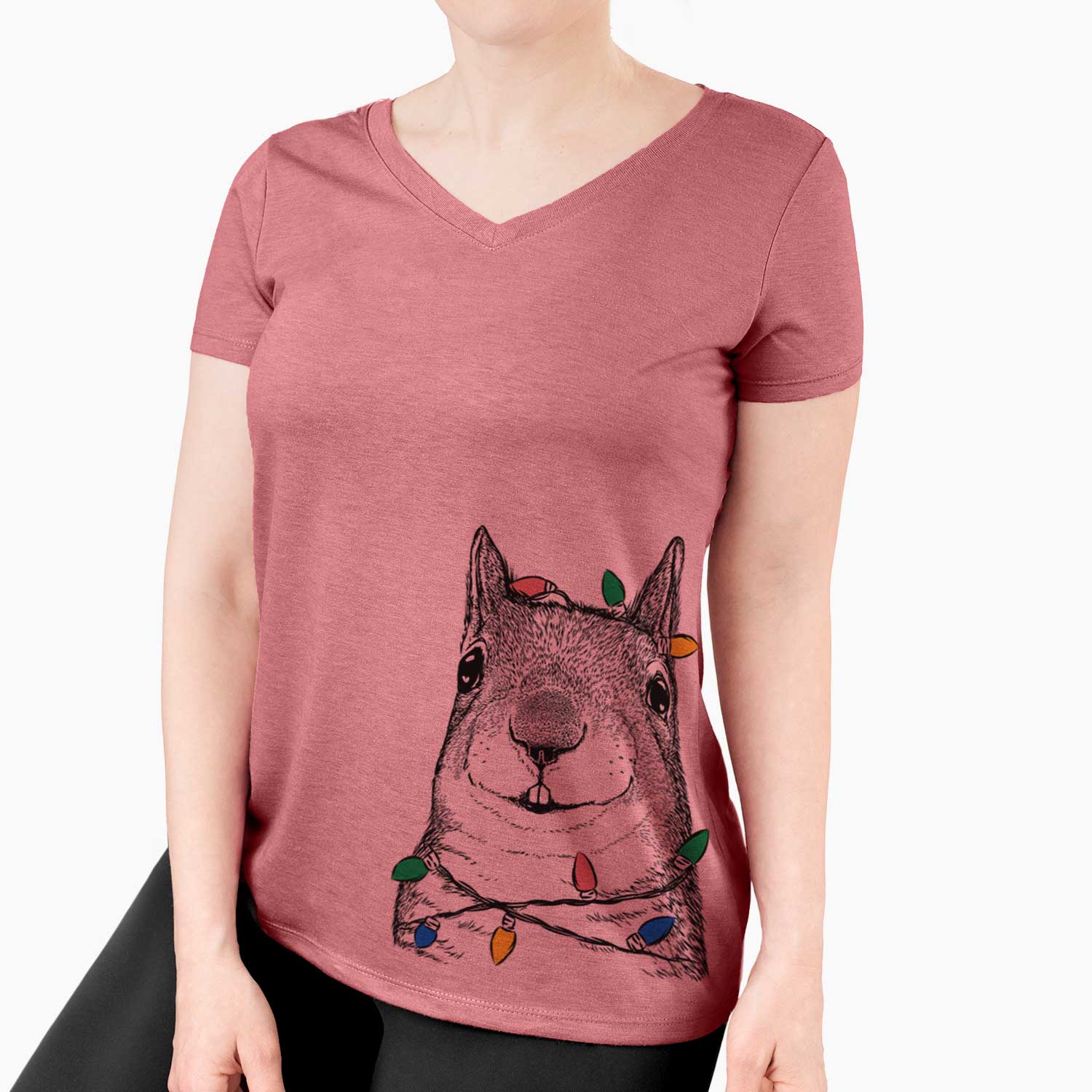 Christmas Lights Nibbles the Squirrel - Women's V-neck Shirt