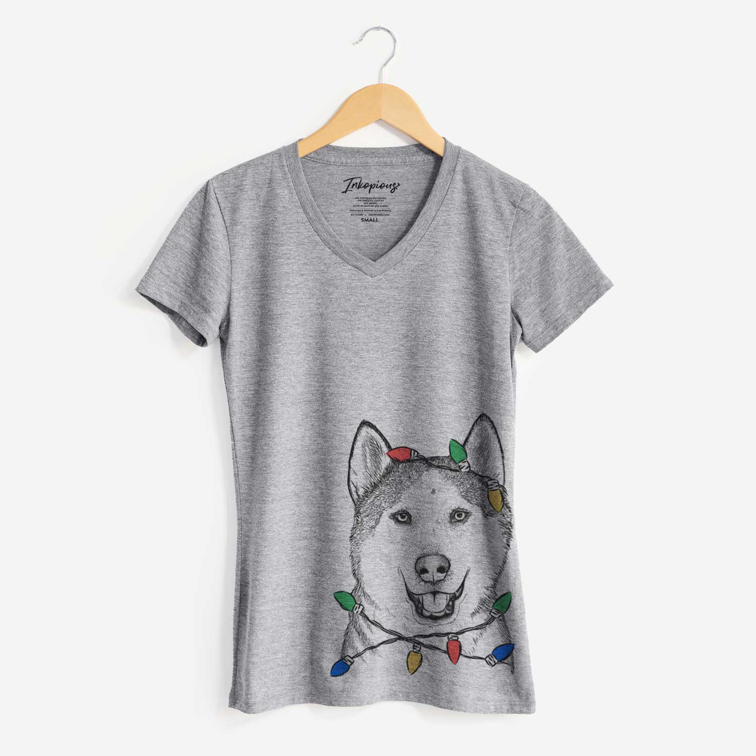 Christmas Lights Nika the Siberian Husky - Women's V-neck Shirt