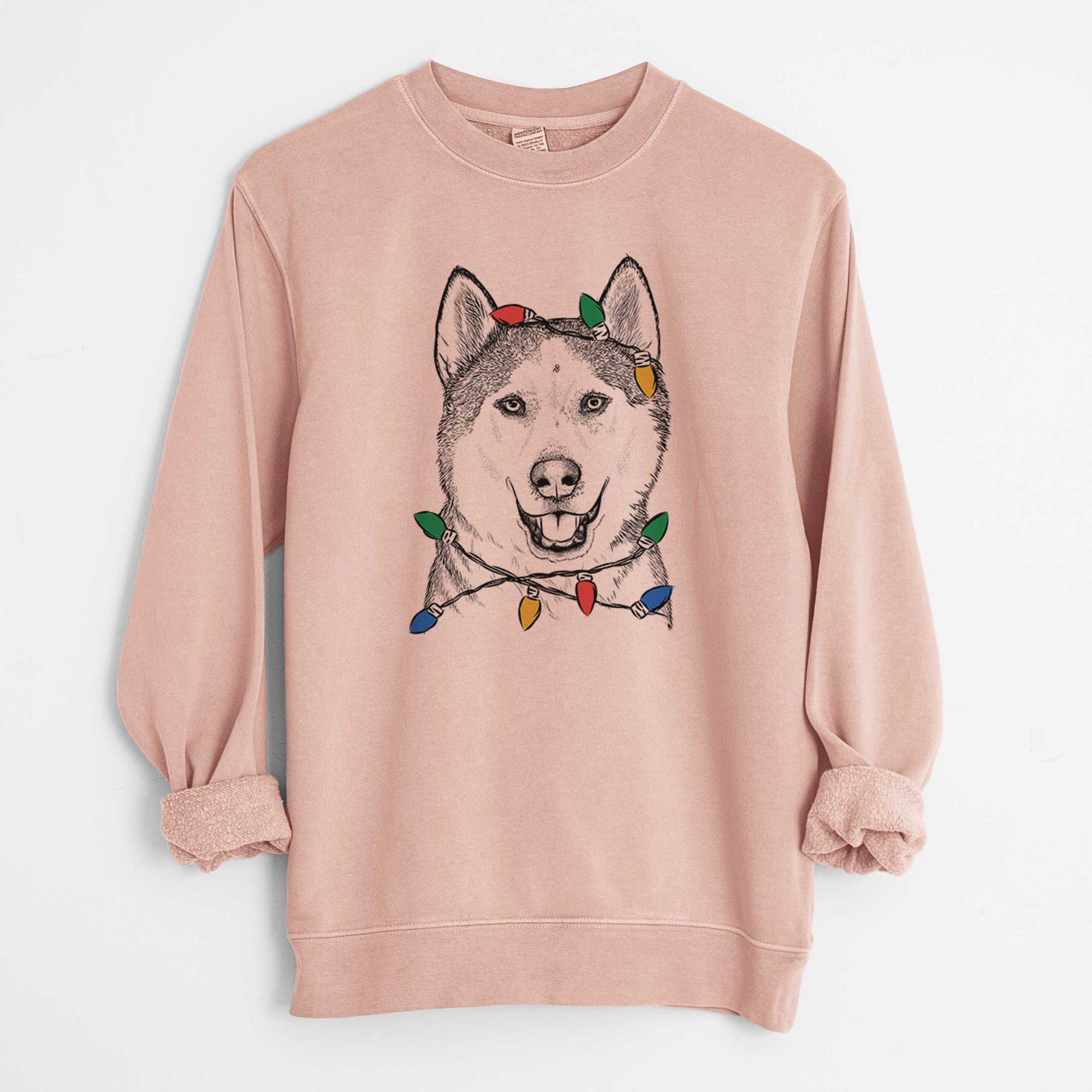 Christmas Lights Nika the Siberian Husky - Unisex Pigment Dyed Crew Sweatshirt