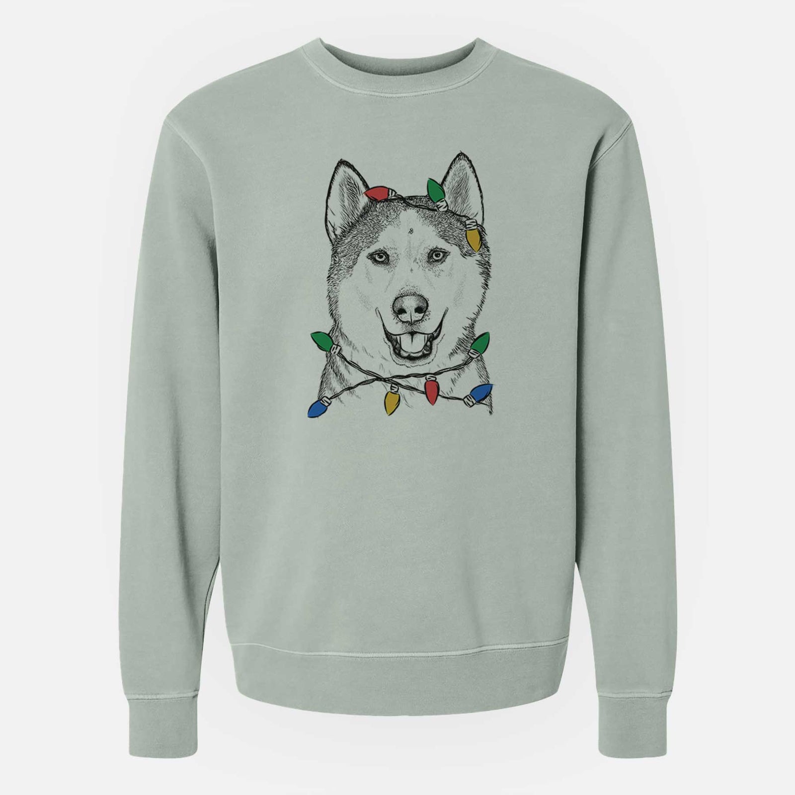 Christmas Lights Nika the Siberian Husky - Unisex Pigment Dyed Crew Sweatshirt