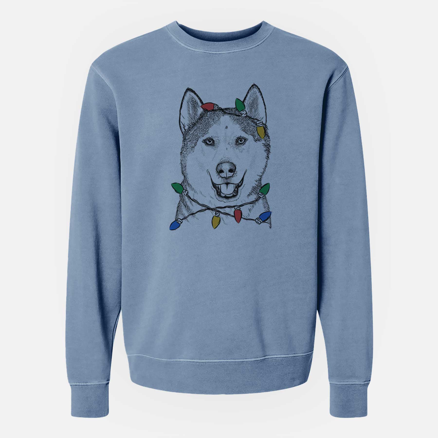 Christmas Lights Nika the Siberian Husky - Unisex Pigment Dyed Crew Sweatshirt