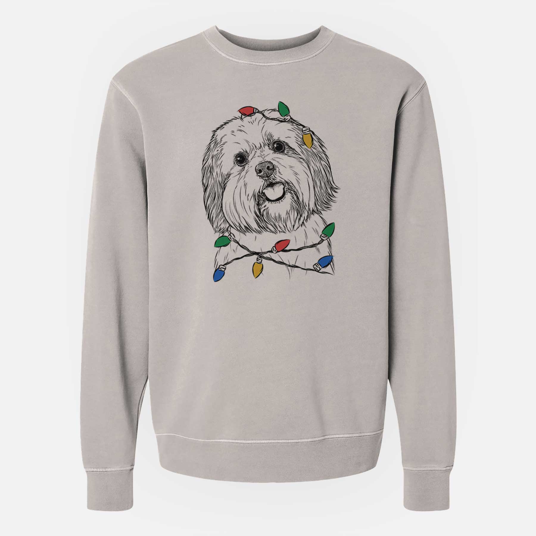 Christmas Lights Nikka the Lowchen - Unisex Pigment Dyed Crew Sweatshirt