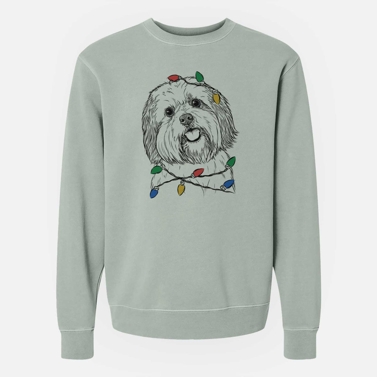 Christmas Lights Nikka the Lowchen - Unisex Pigment Dyed Crew Sweatshirt