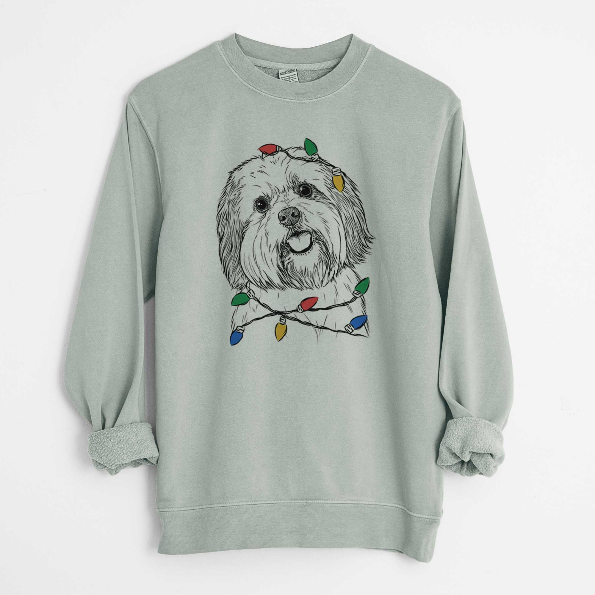 Christmas Lights Nikka the Lowchen - Unisex Pigment Dyed Crew Sweatshirt