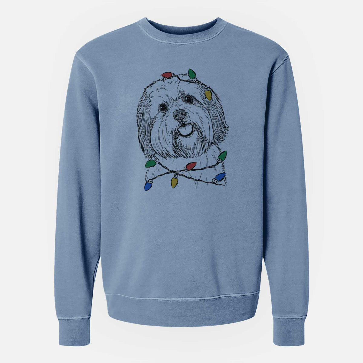 Christmas Lights Nikka the Lowchen - Unisex Pigment Dyed Crew Sweatshirt