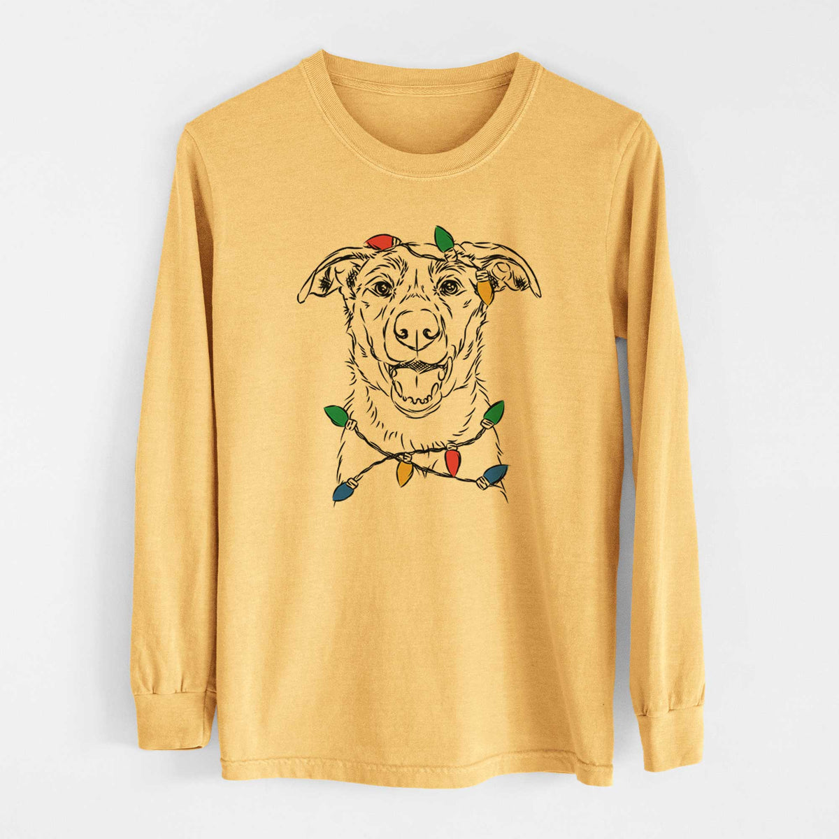 Christmas Lights Noah the Border Collie - Heavyweight 100% Cotton Long Sleeve