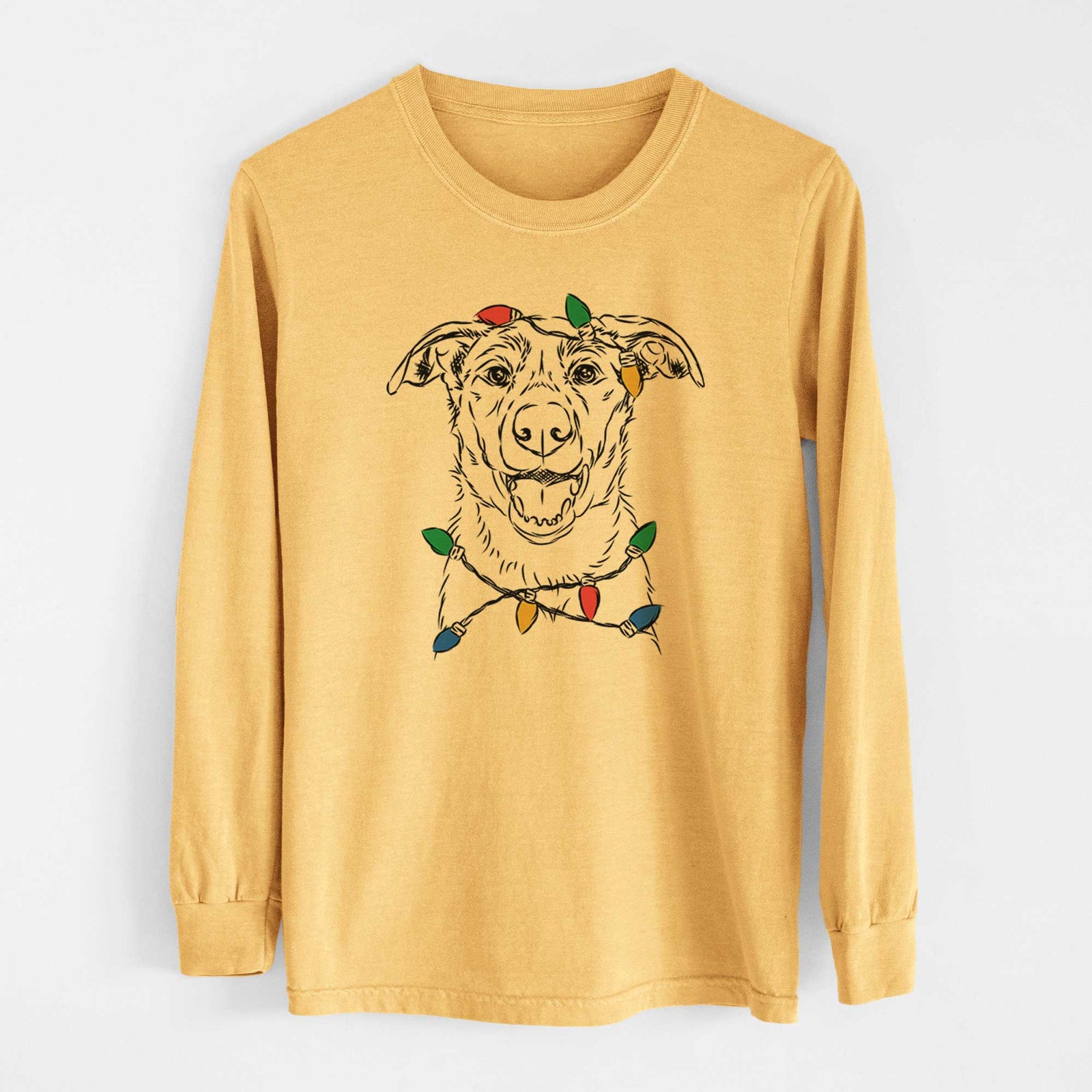 Christmas Lights Noah the Border Collie - Heavyweight 100% Cotton Long Sleeve