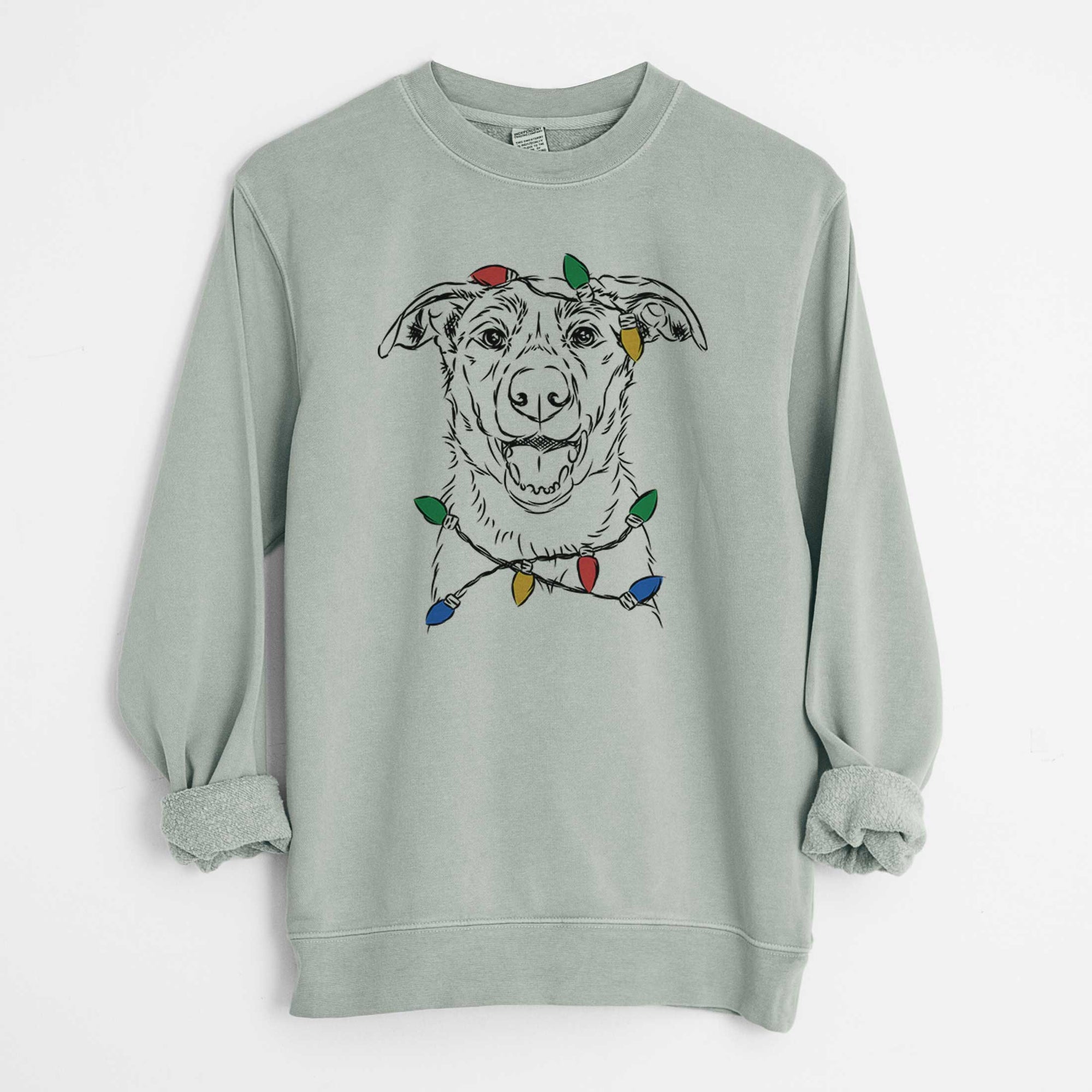 Christmas Lights Noah the Border Collie - Unisex Pigment Dyed Crew Sweatshirt