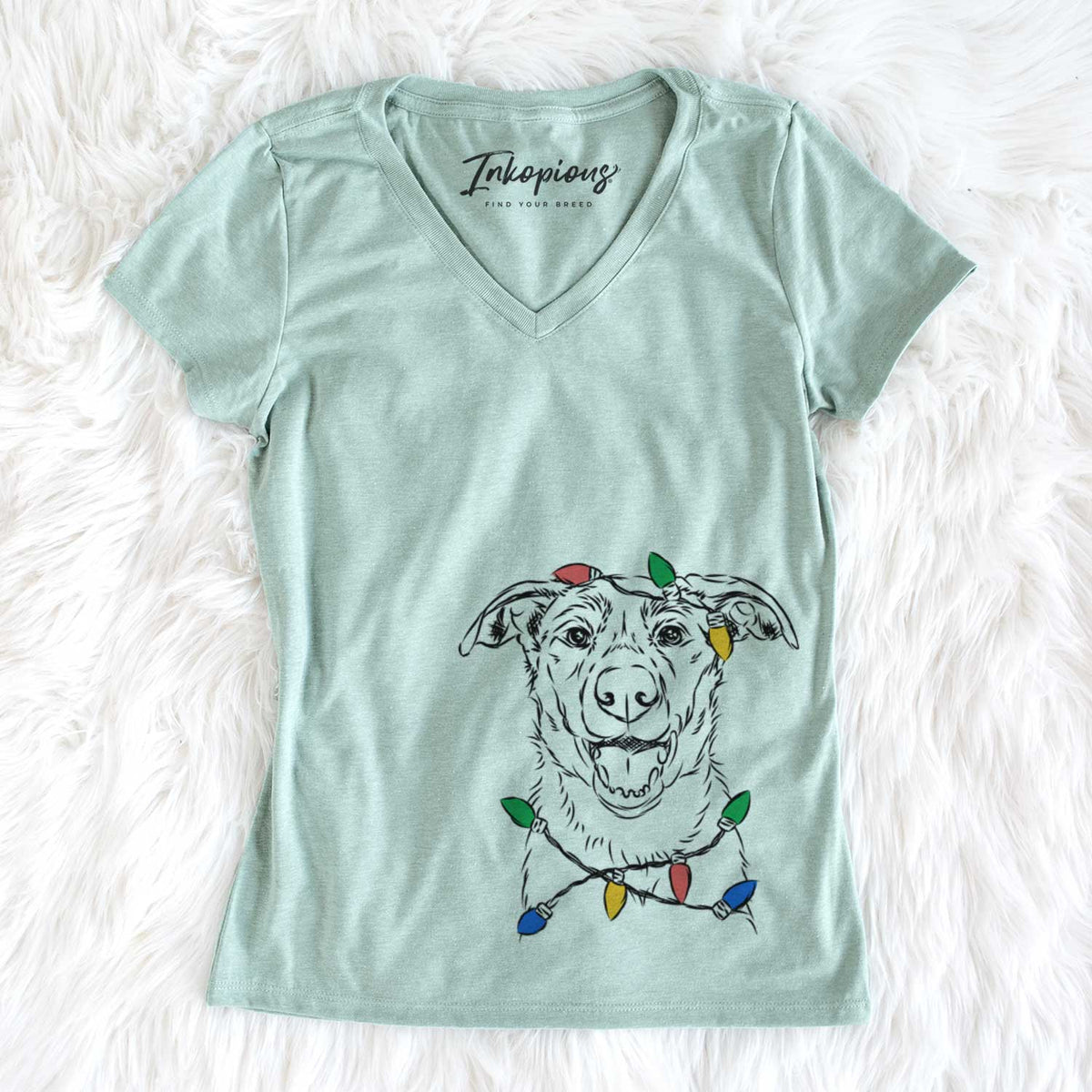 Christmas Lights Noah the Border Collie - Women&#39;s V-neck Shirt