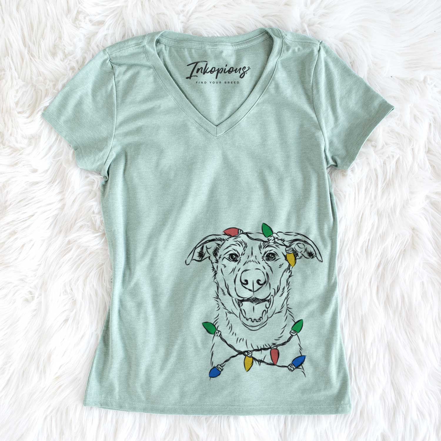 Christmas Lights Noah the Border Collie - Women's V-neck Shirt