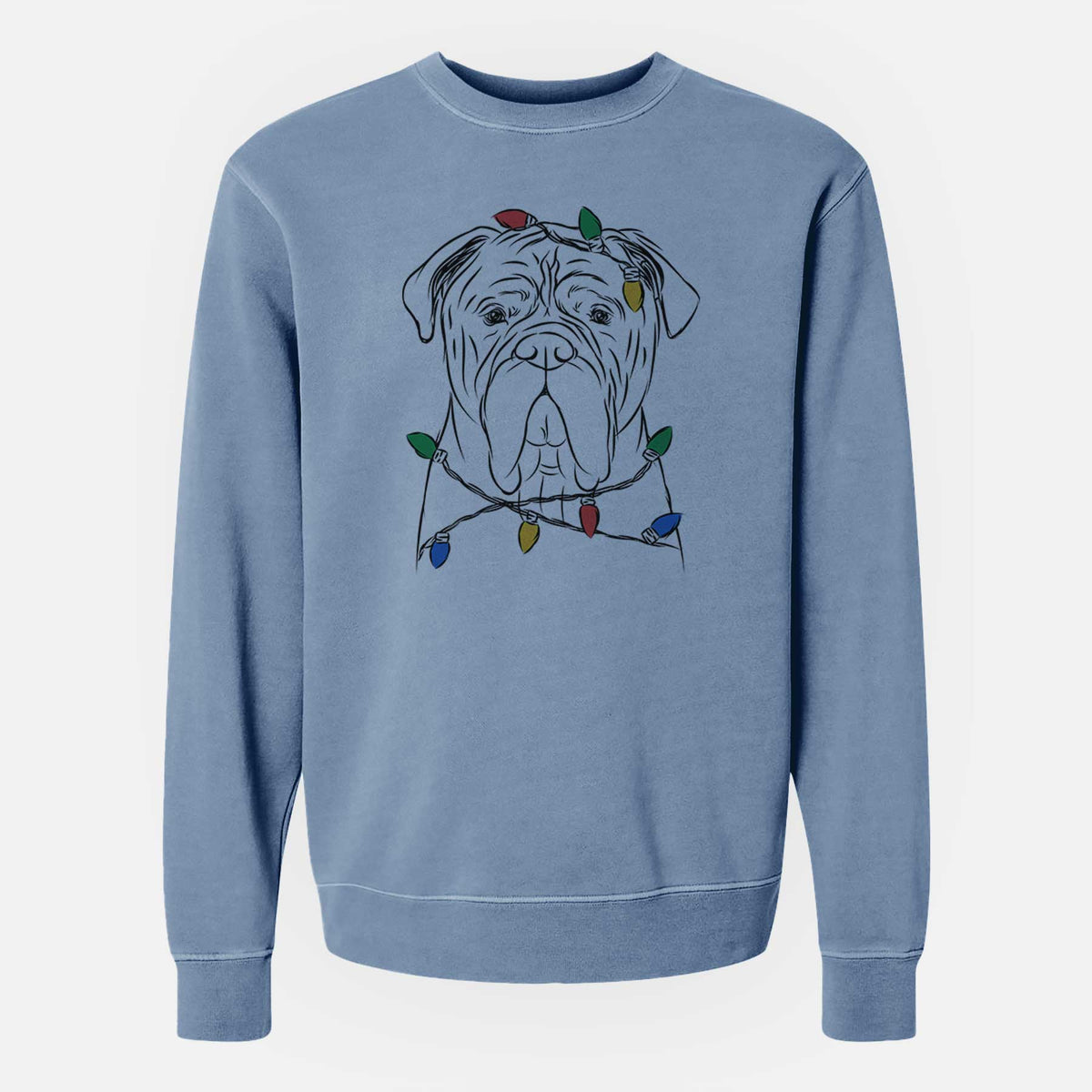 Christmas Lights Nolan the Bull Mastiff - Unisex Pigment Dyed Crew Sweatshirt