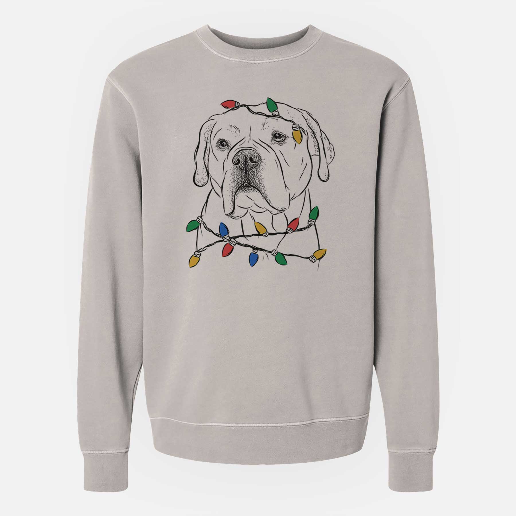 Christmas Lights Nora the American Bulldog Mix - Unisex Pigment Dyed Crew Sweatshirt