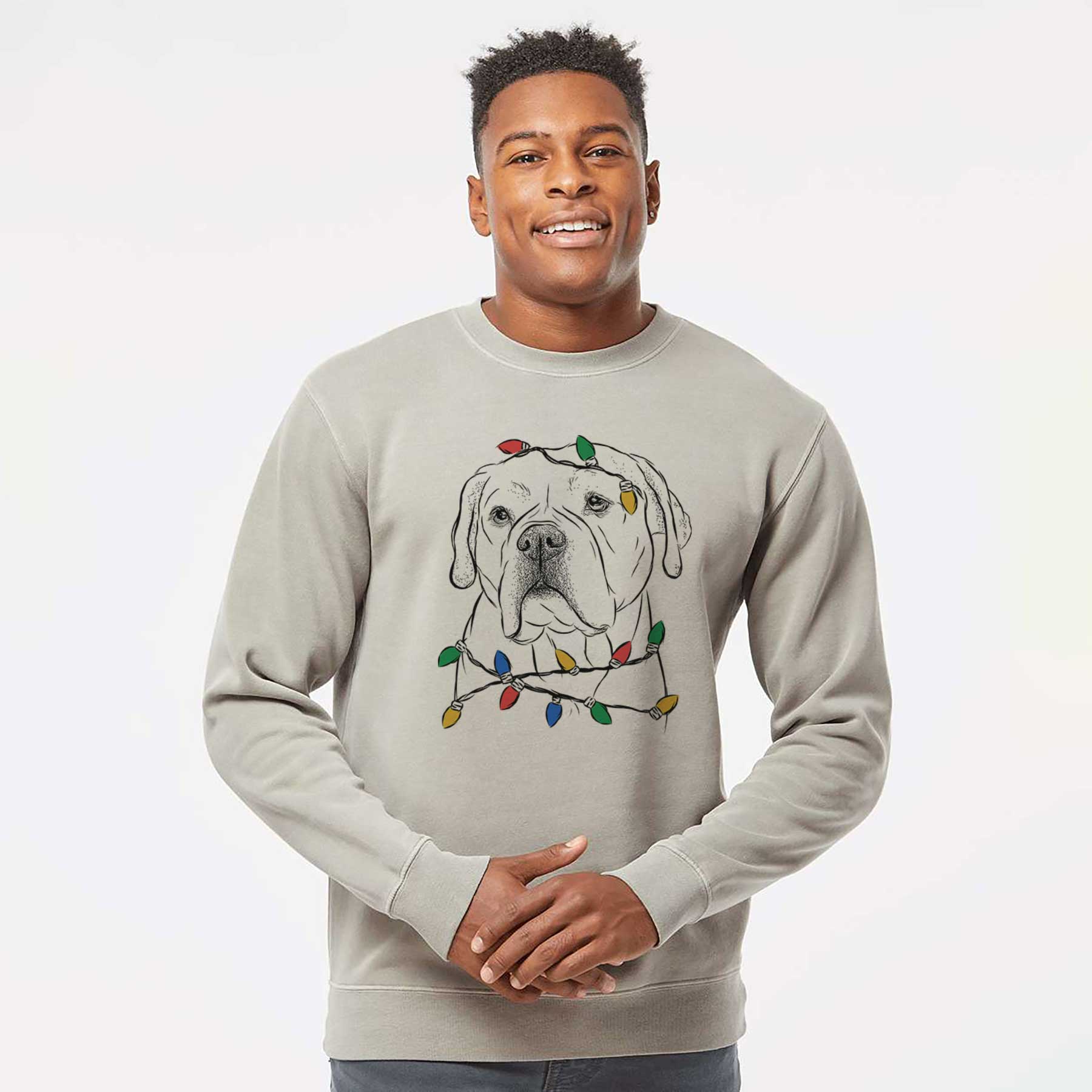 Christmas Lights Nora the American Bulldog Mix - Unisex Pigment Dyed Crew Sweatshirt