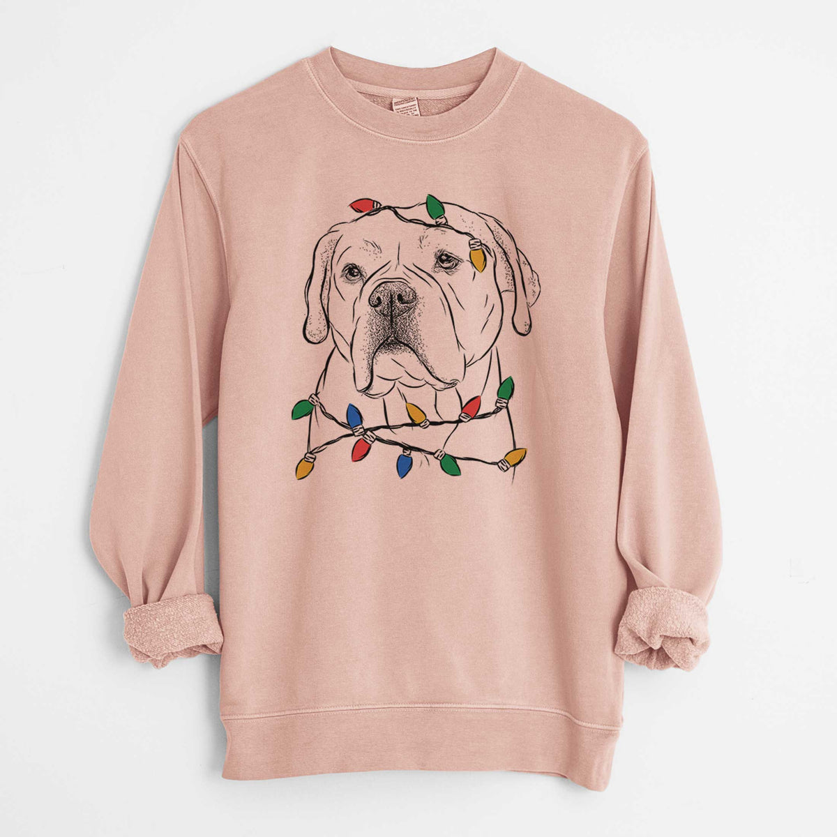 Christmas Lights Nora the American Bulldog Mix - Unisex Pigment Dyed Crew Sweatshirt
