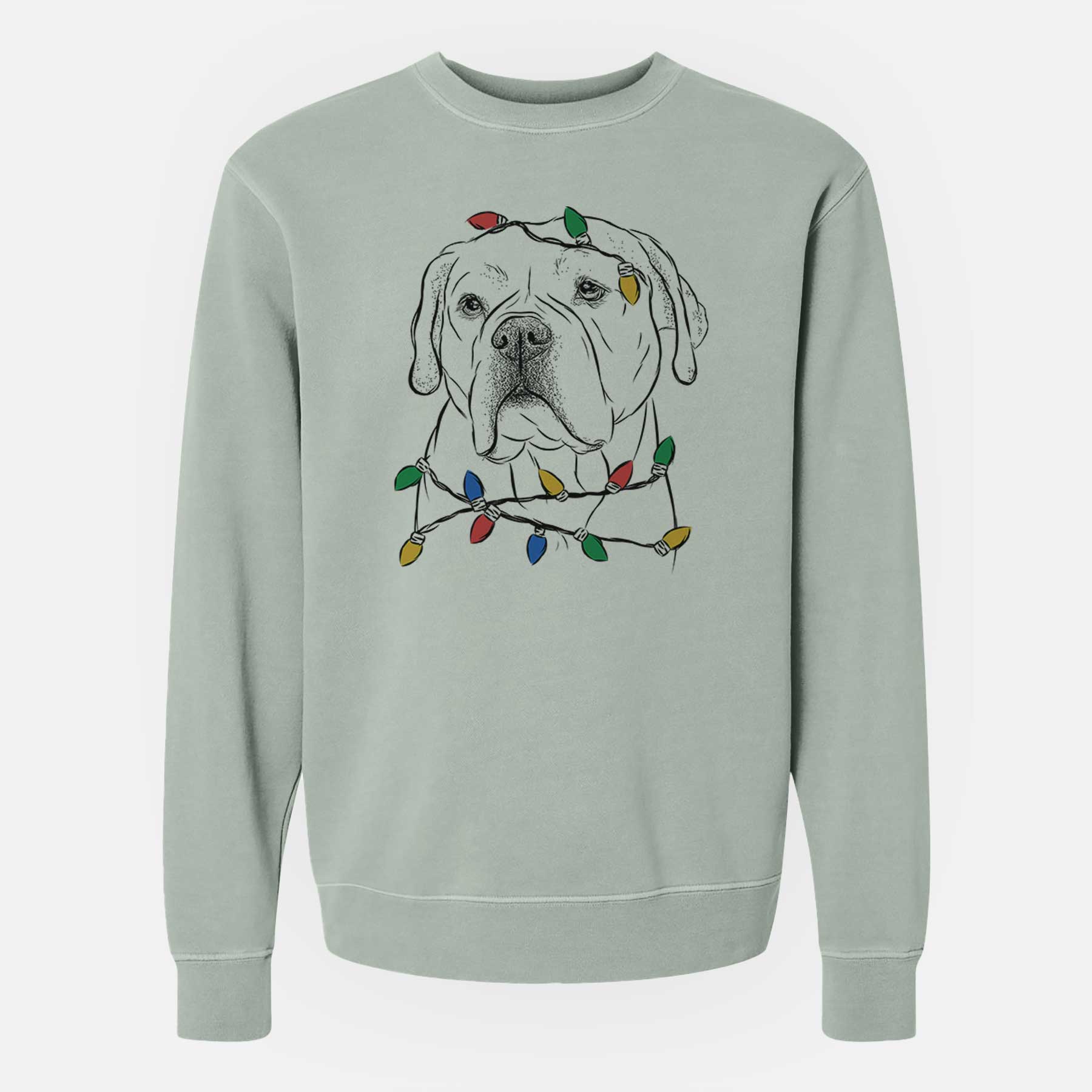 Christmas Lights Nora the American Bulldog Mix - Unisex Pigment Dyed Crew Sweatshirt