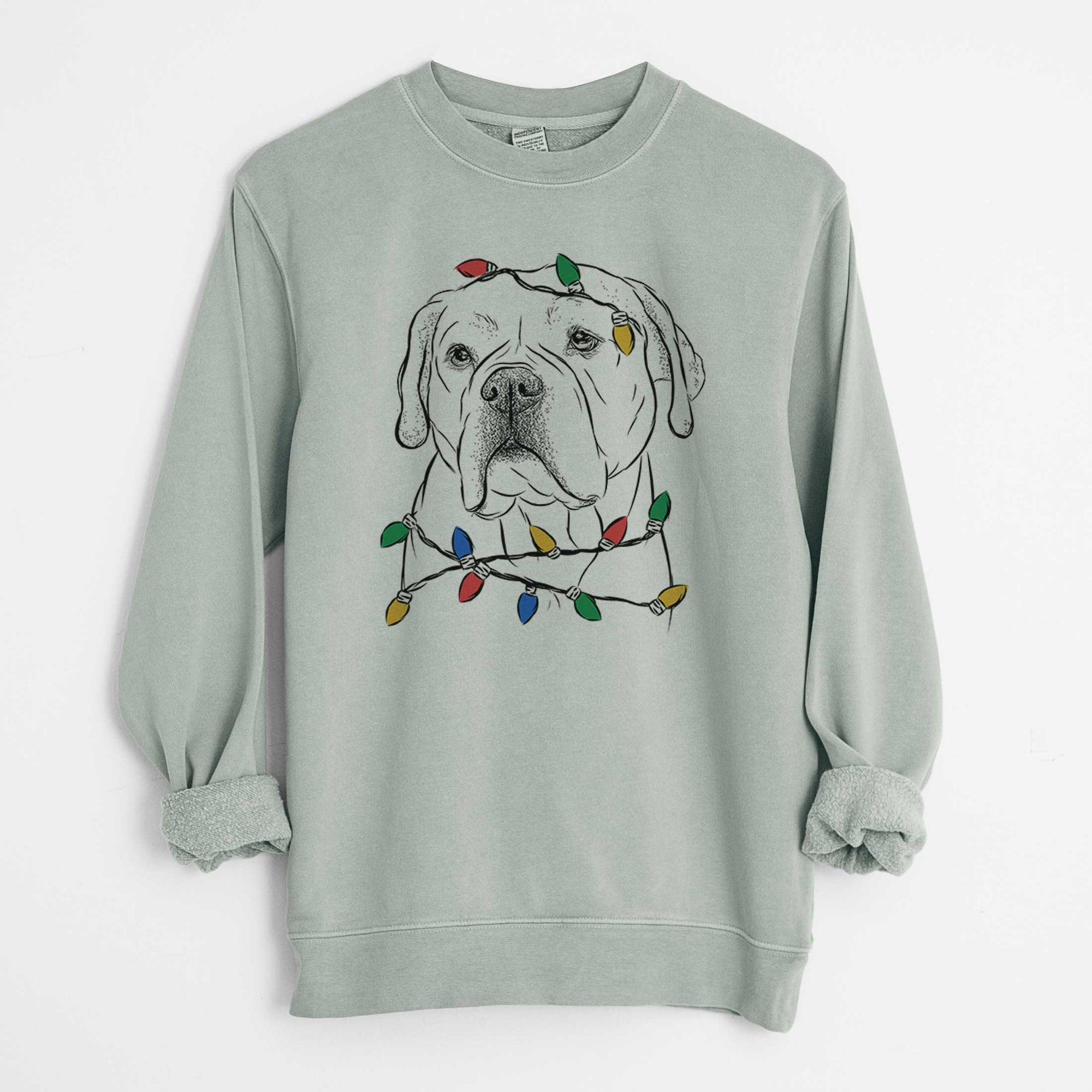 Christmas Lights Nora the American Bulldog Mix - Unisex Pigment Dyed Crew Sweatshirt