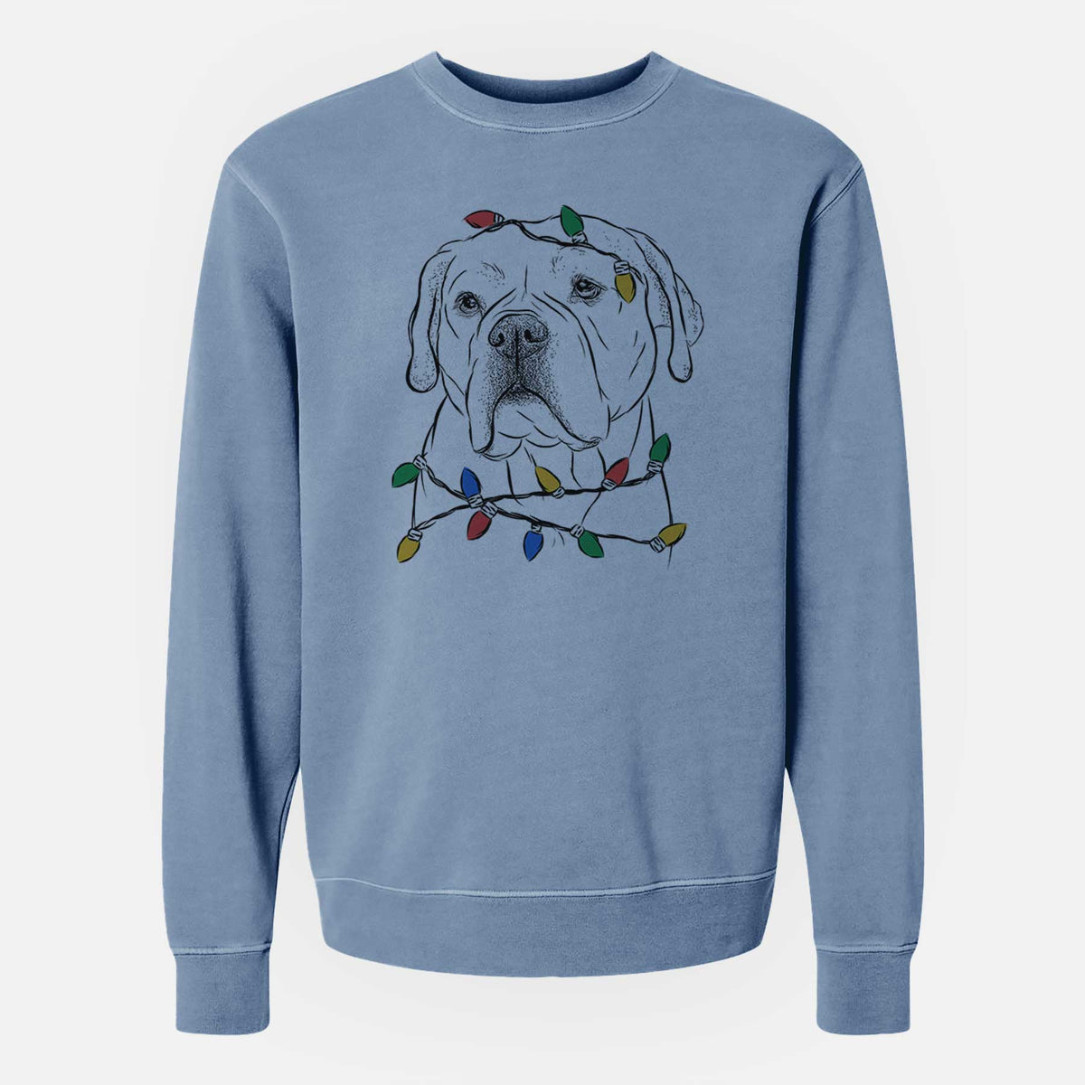Christmas Lights Nora the American Bulldog Mix - Unisex Pigment Dyed Crew Sweatshirt